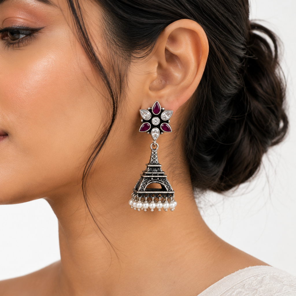 Ruby Bloom Eiffel Jhumka Earrings