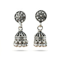 925 Sterling Silver Rawa Work Jhumka Earrings with Ghungroo Drops