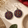 Handcrafted Red & Blue Enamel Round Silver Earrings | Ethnic Boho Dangle Earrings