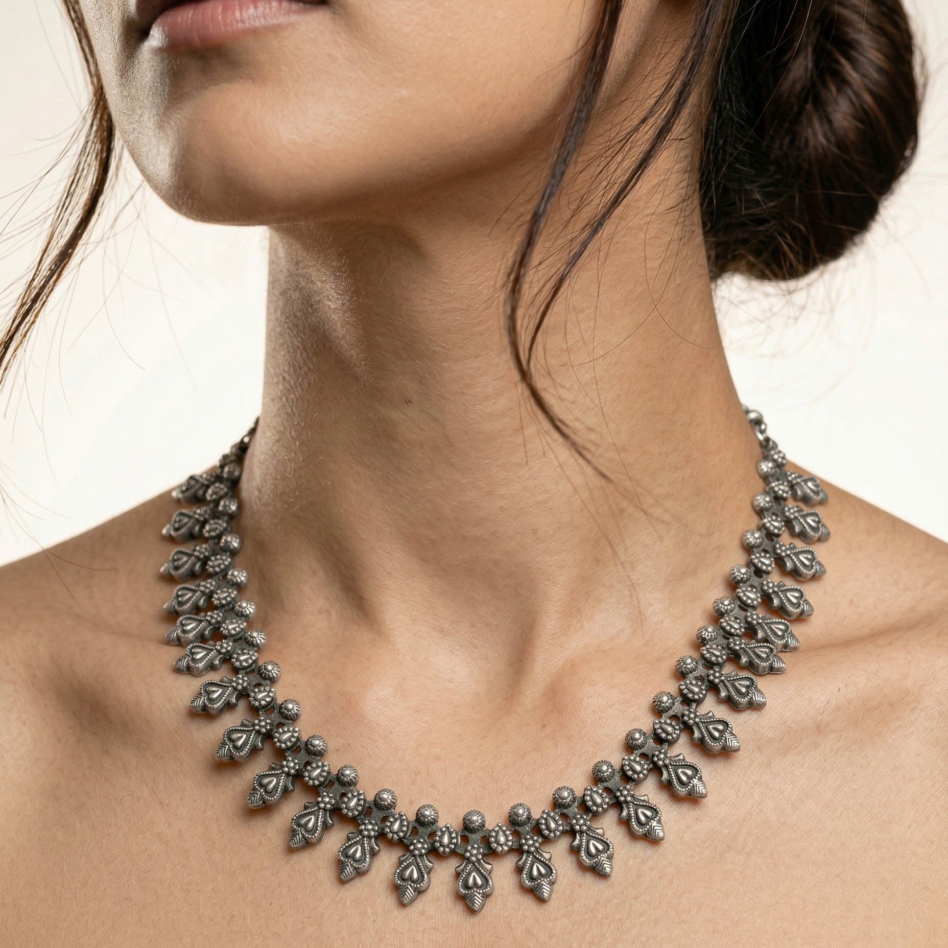 Rajasthani Thappa Art Silver Necklace