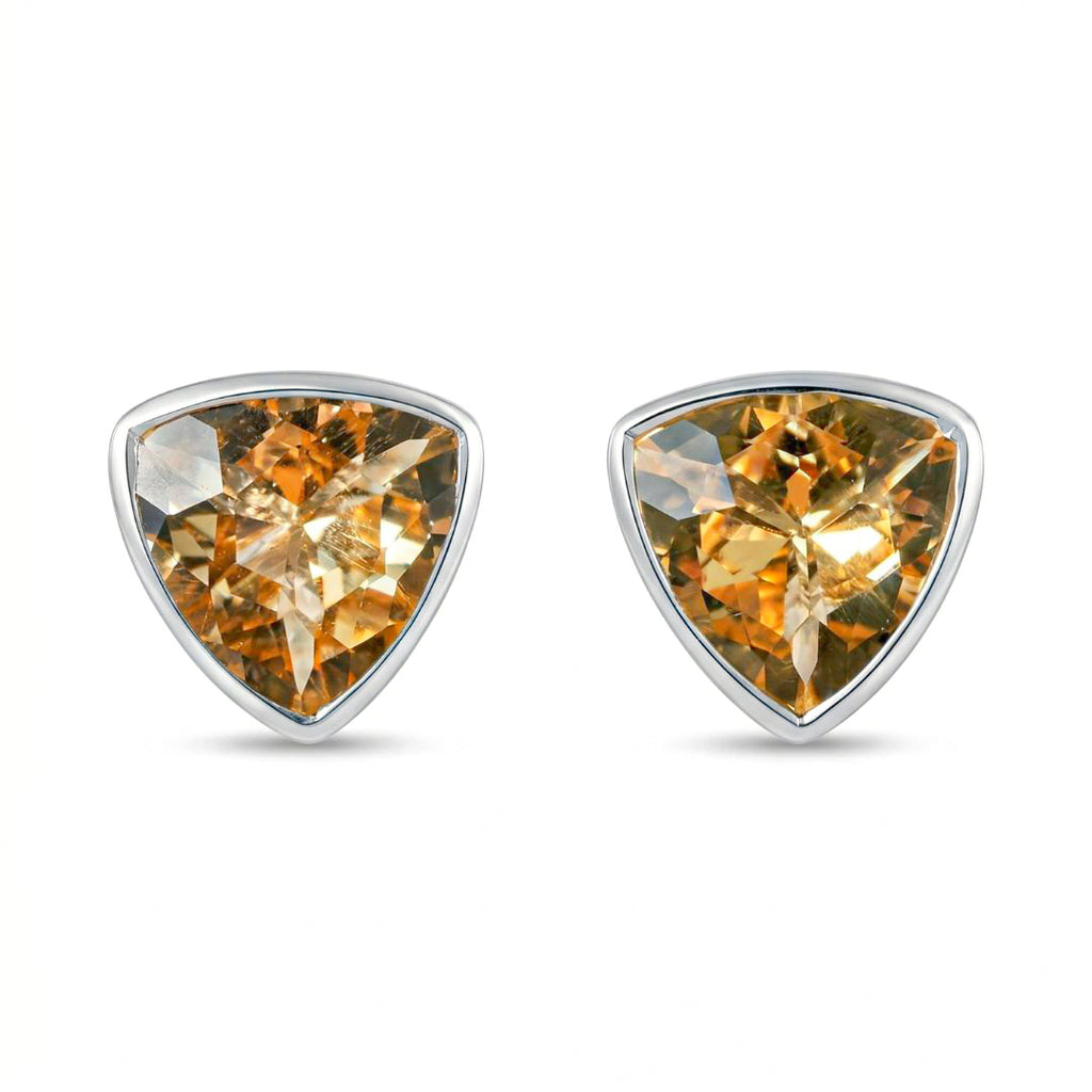Citrine Stud Rhodium Polish Silver Earrings