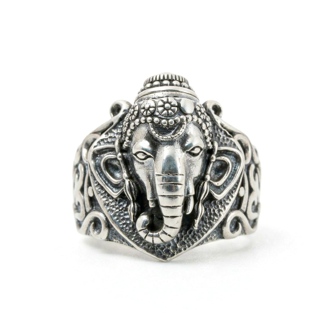 Ganesha & Om Engraved Silver Ring
