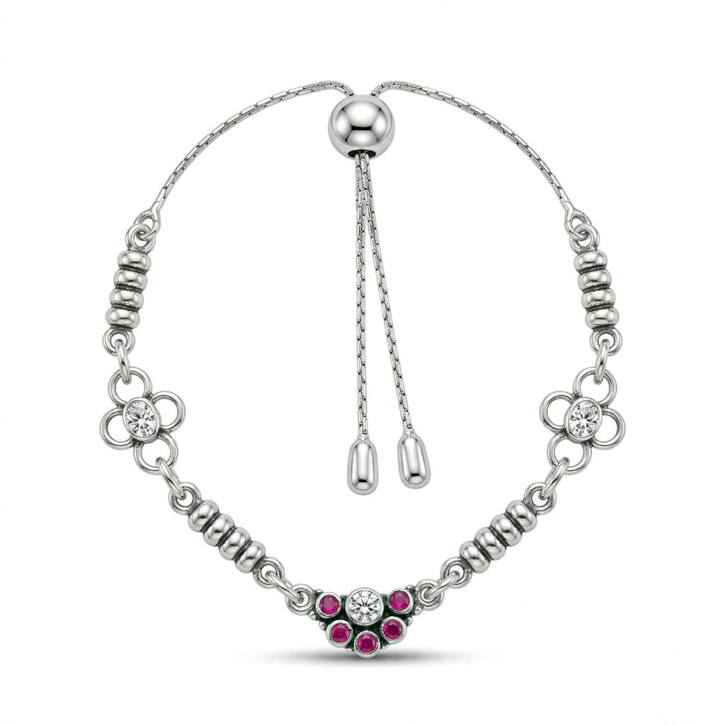 Adjustable Pink & White Zircon Silver Bracelet