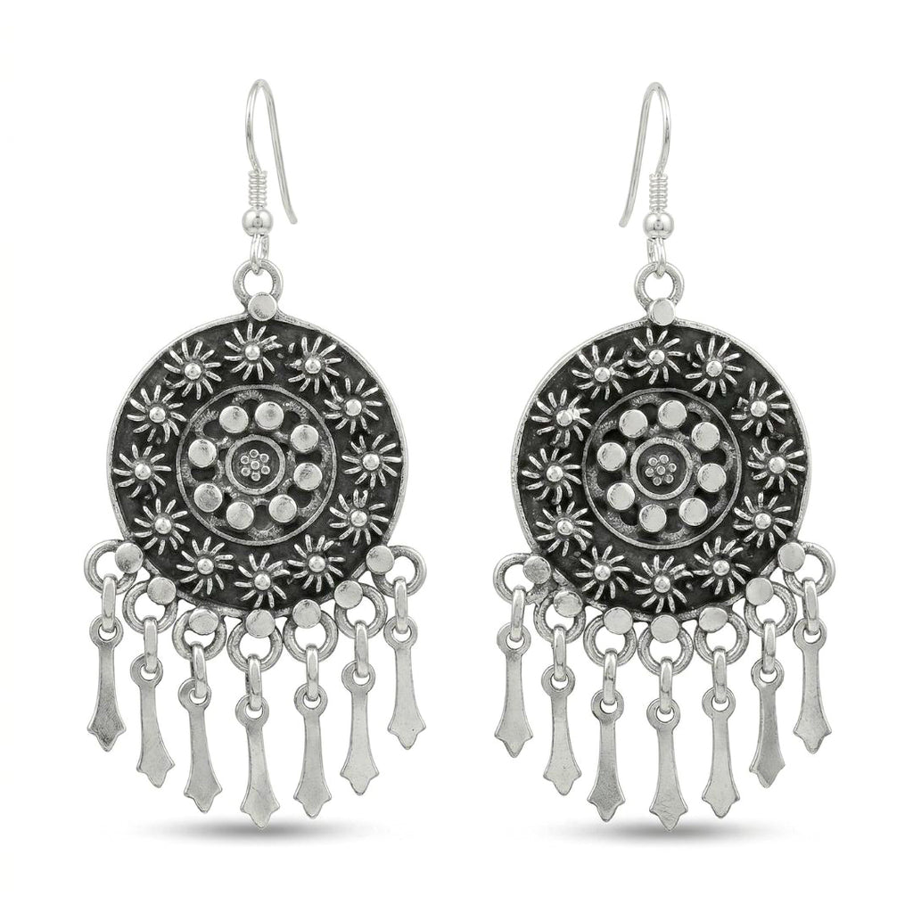 Vintage Tribal Mandala Dangle Silver Earrings