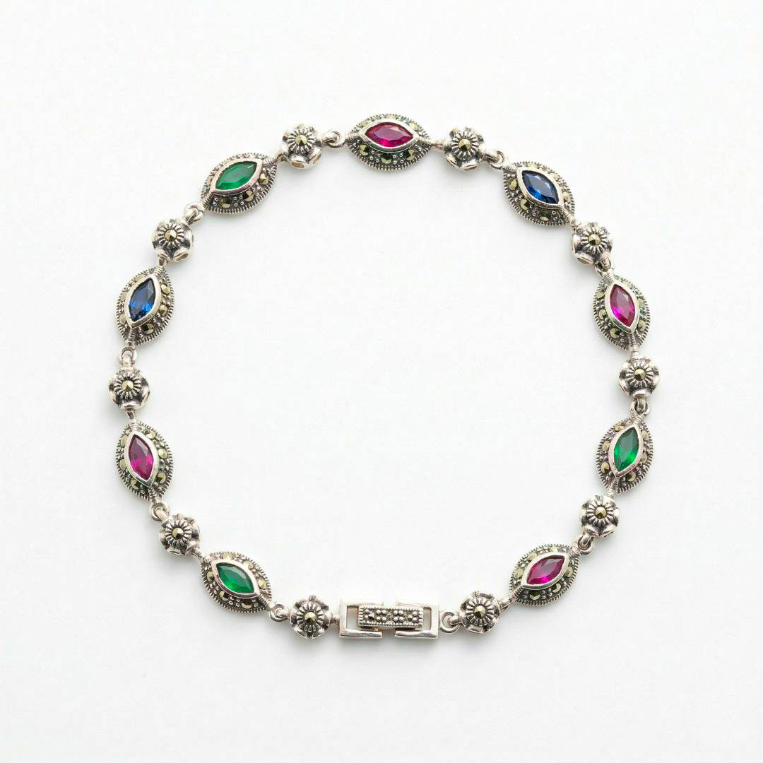 Multicolour Zircon Marcasite Silver Bracelet