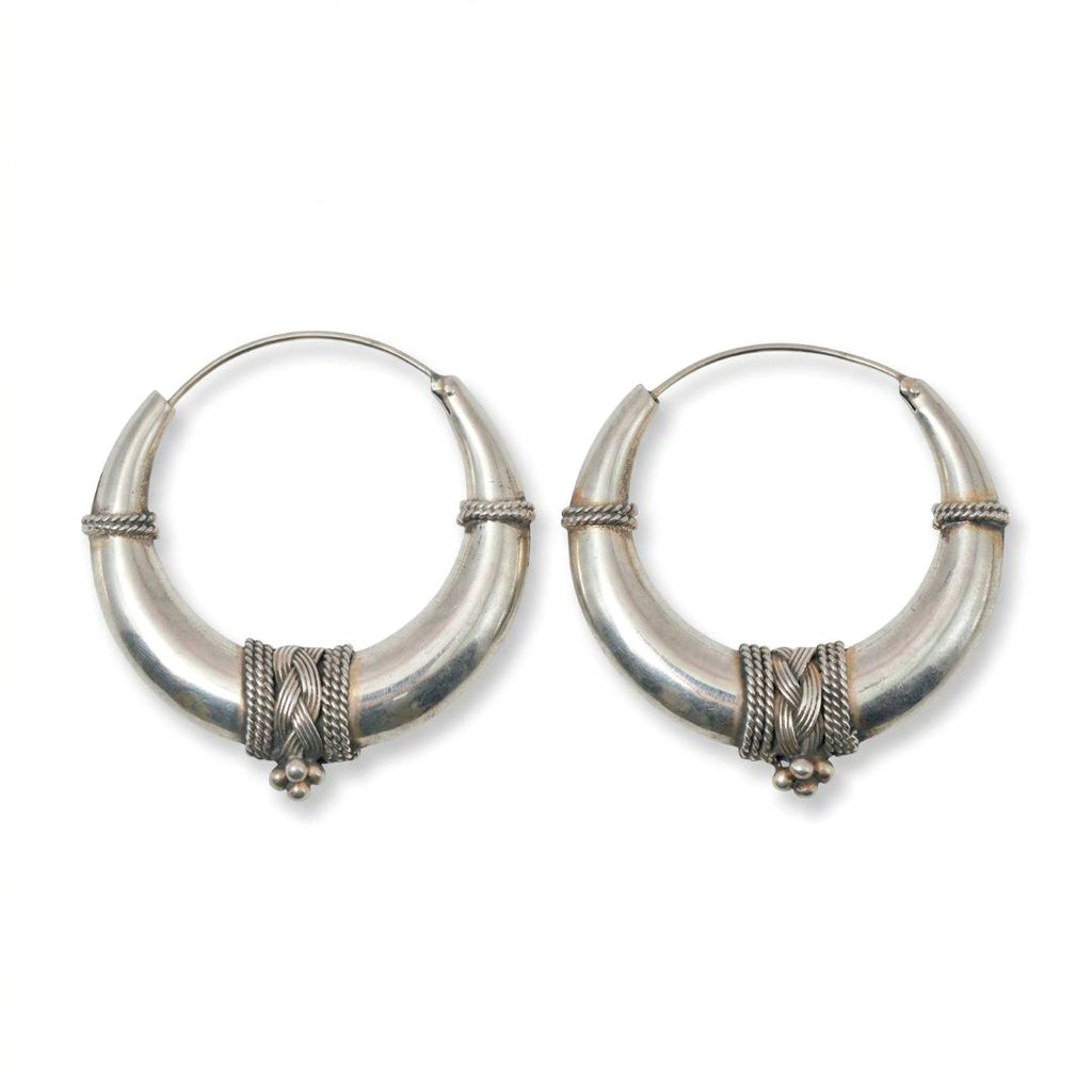 Moonraga Minimalist Gajai Work Sterling Silver Hoop Earrings
