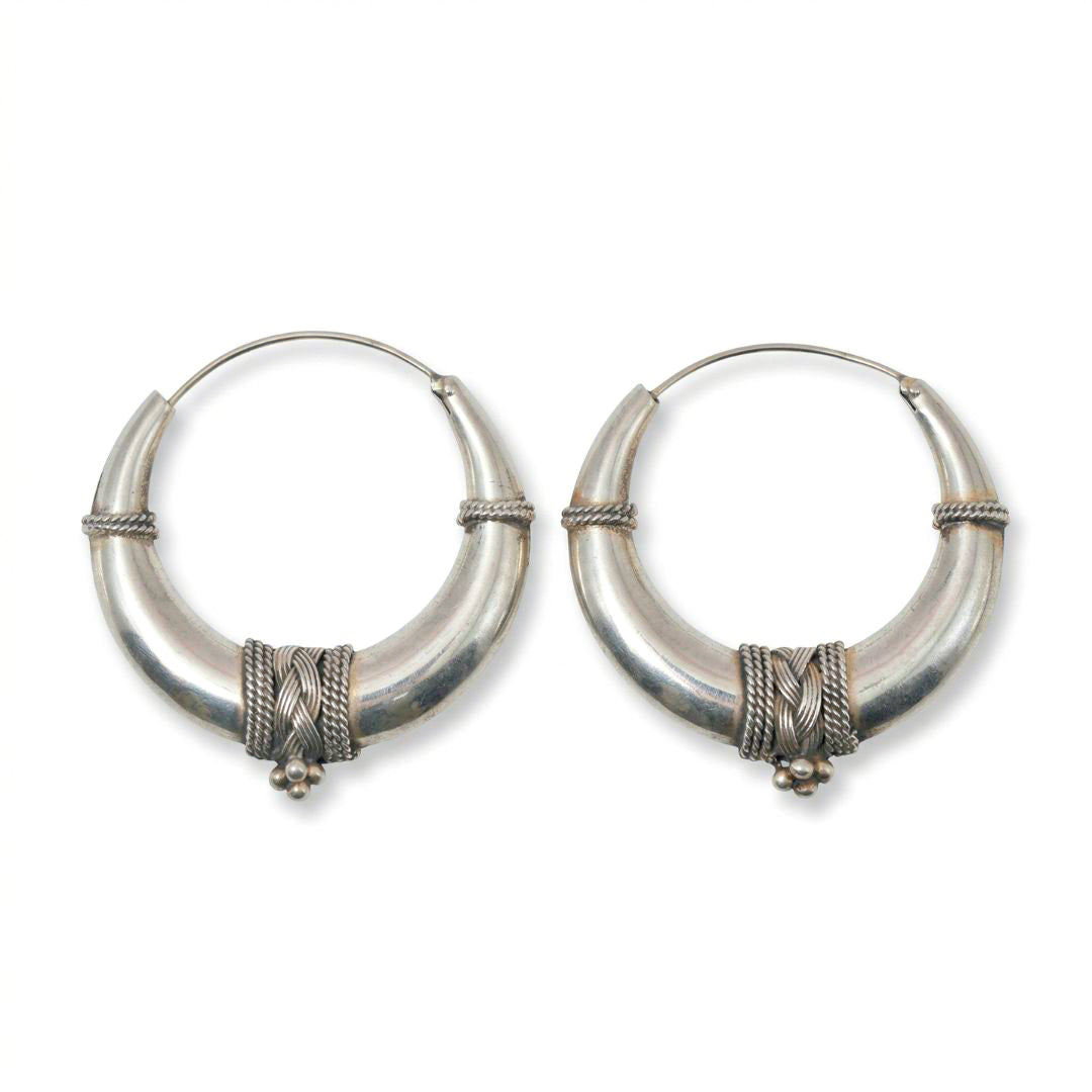 Moonraga Minimalist Gajai Work Sterling Silver Hoop Earrings