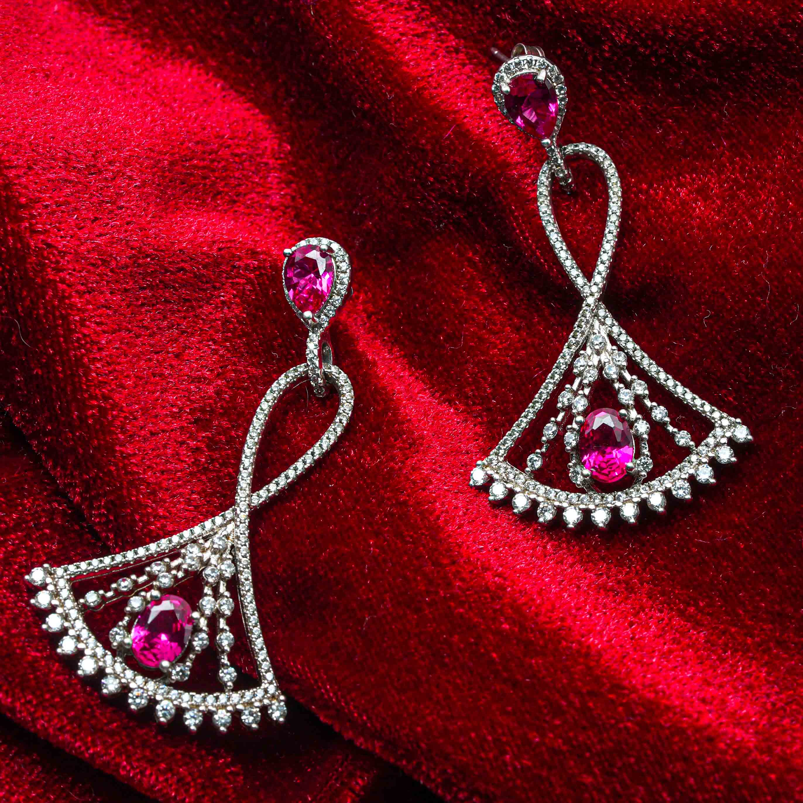 Moonraga Rhodium Plated Pink Zircon Statement Drop Earrings