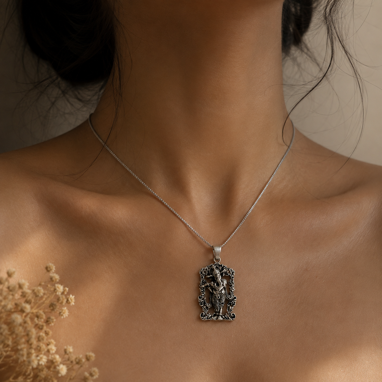 Oxidized Silver Ganesha Pendant