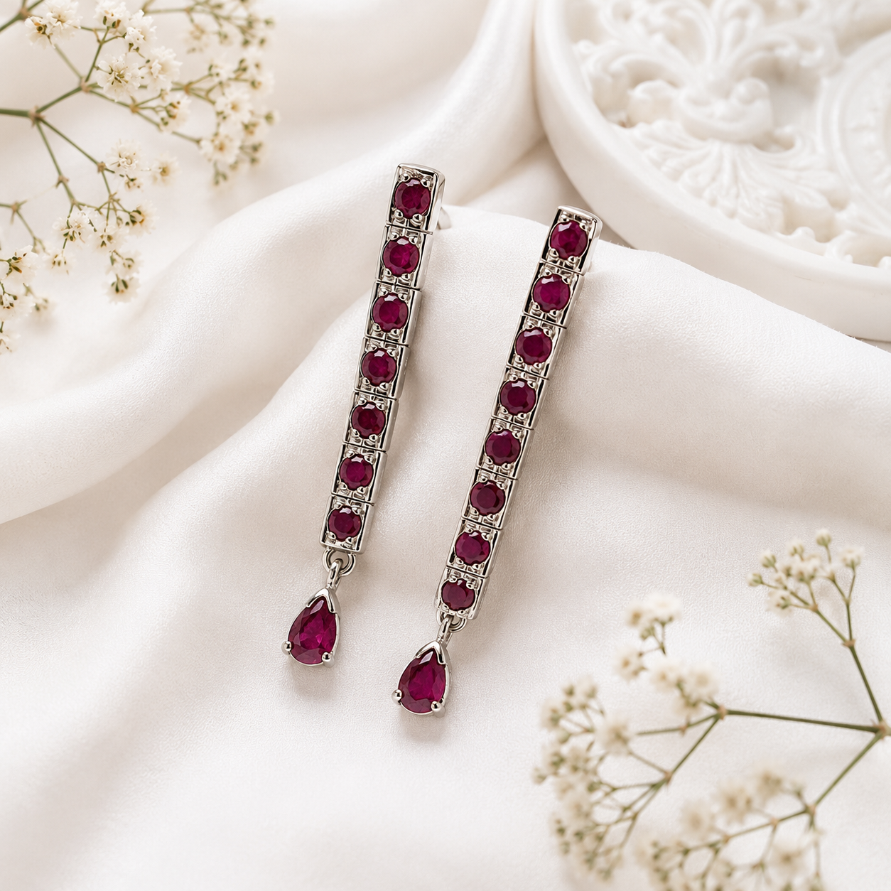 Garnet Silver Drop Earrings – Elegant Statement Earrings
