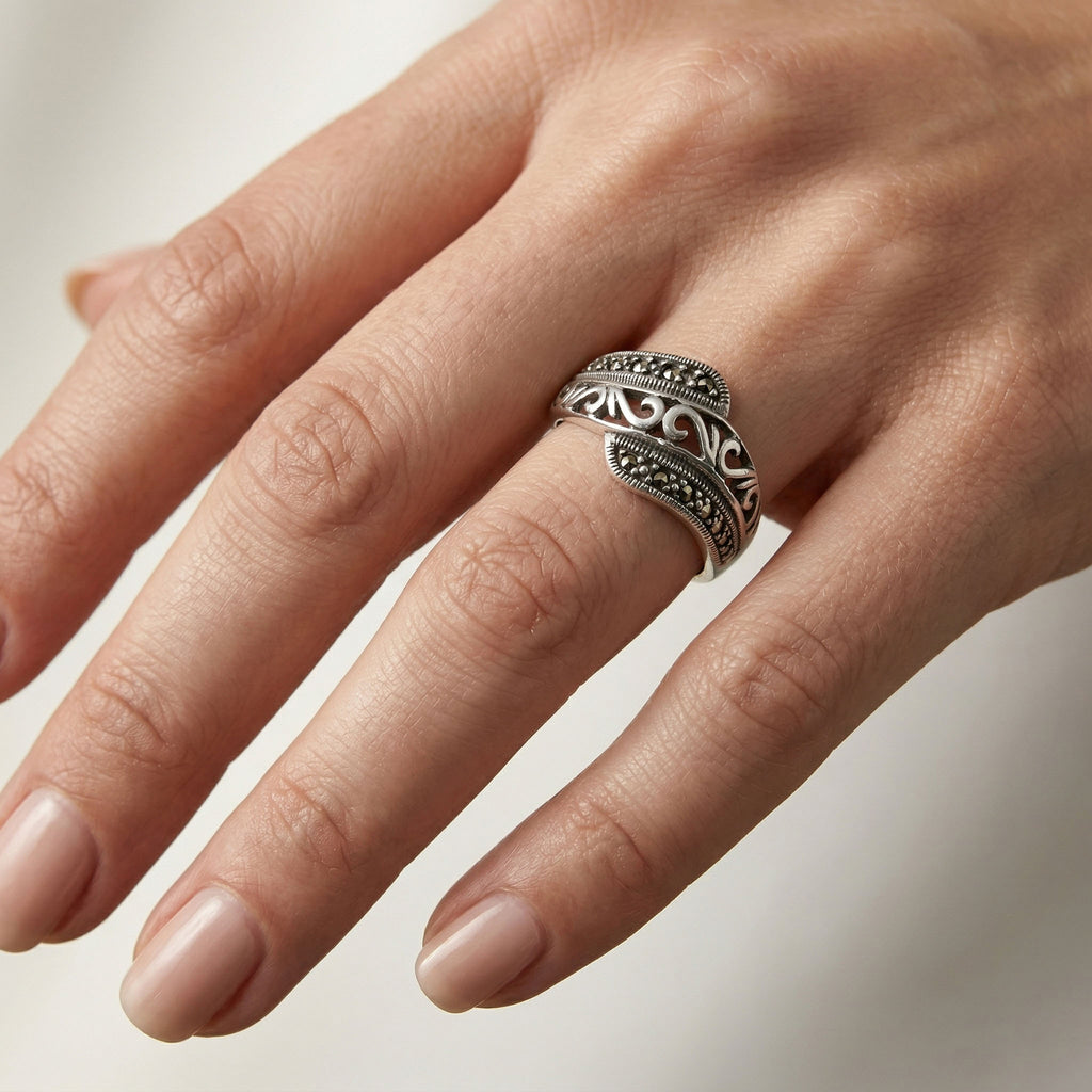 Marcasite Stone Silver Ring