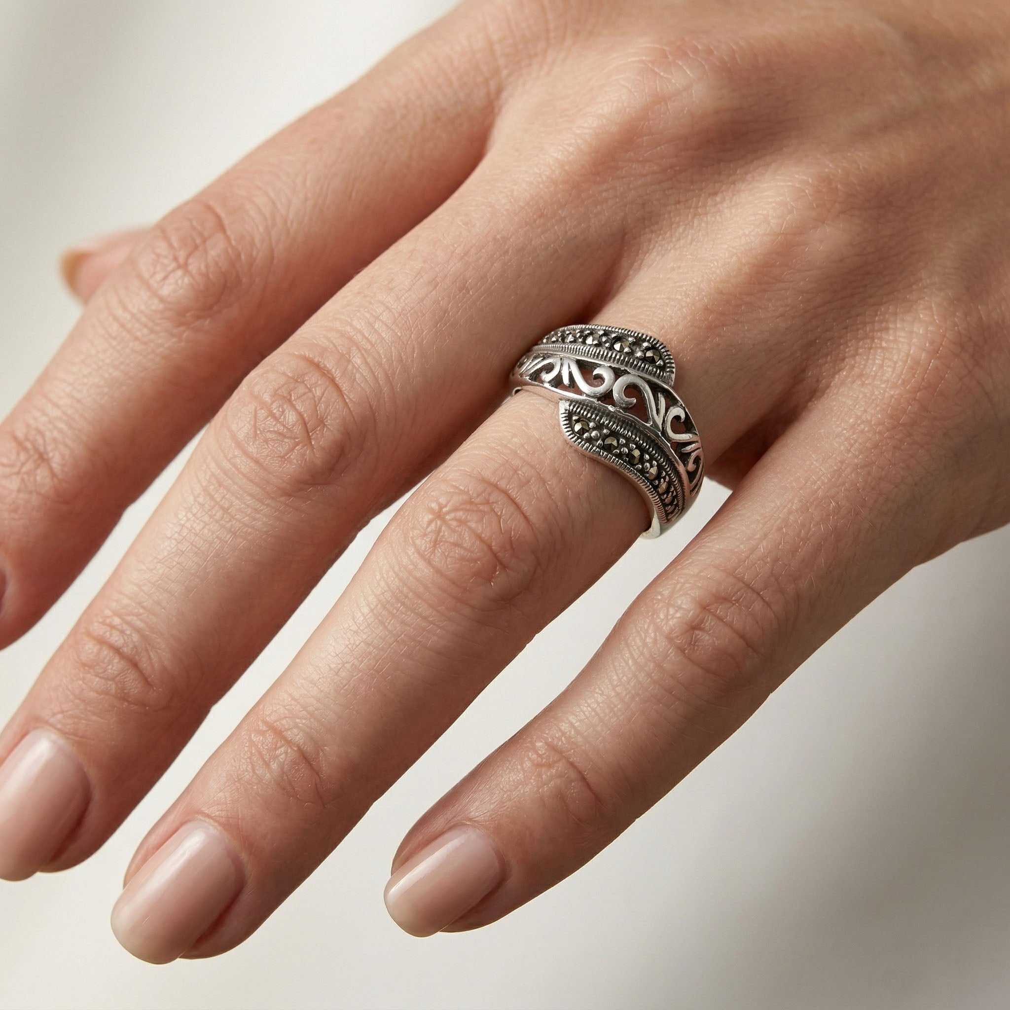 Marcasite Stone Silver Ring