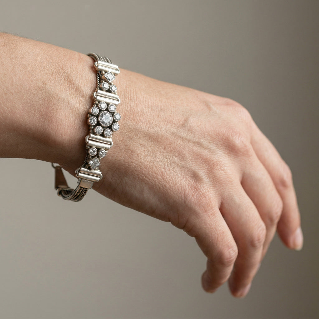 Classic Zircon Adjustable Silver Bracelet