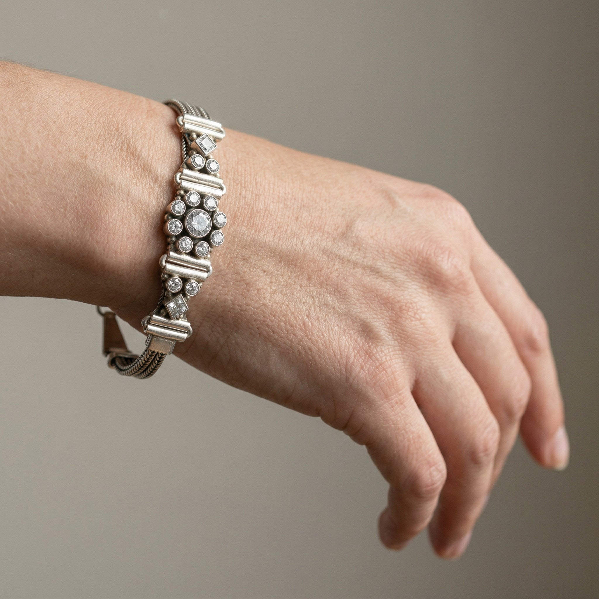Classic Zircon Adjustable Silver Bracelet