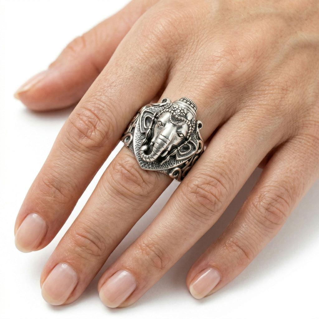 Ganesha & Om Engraved Silver Ring