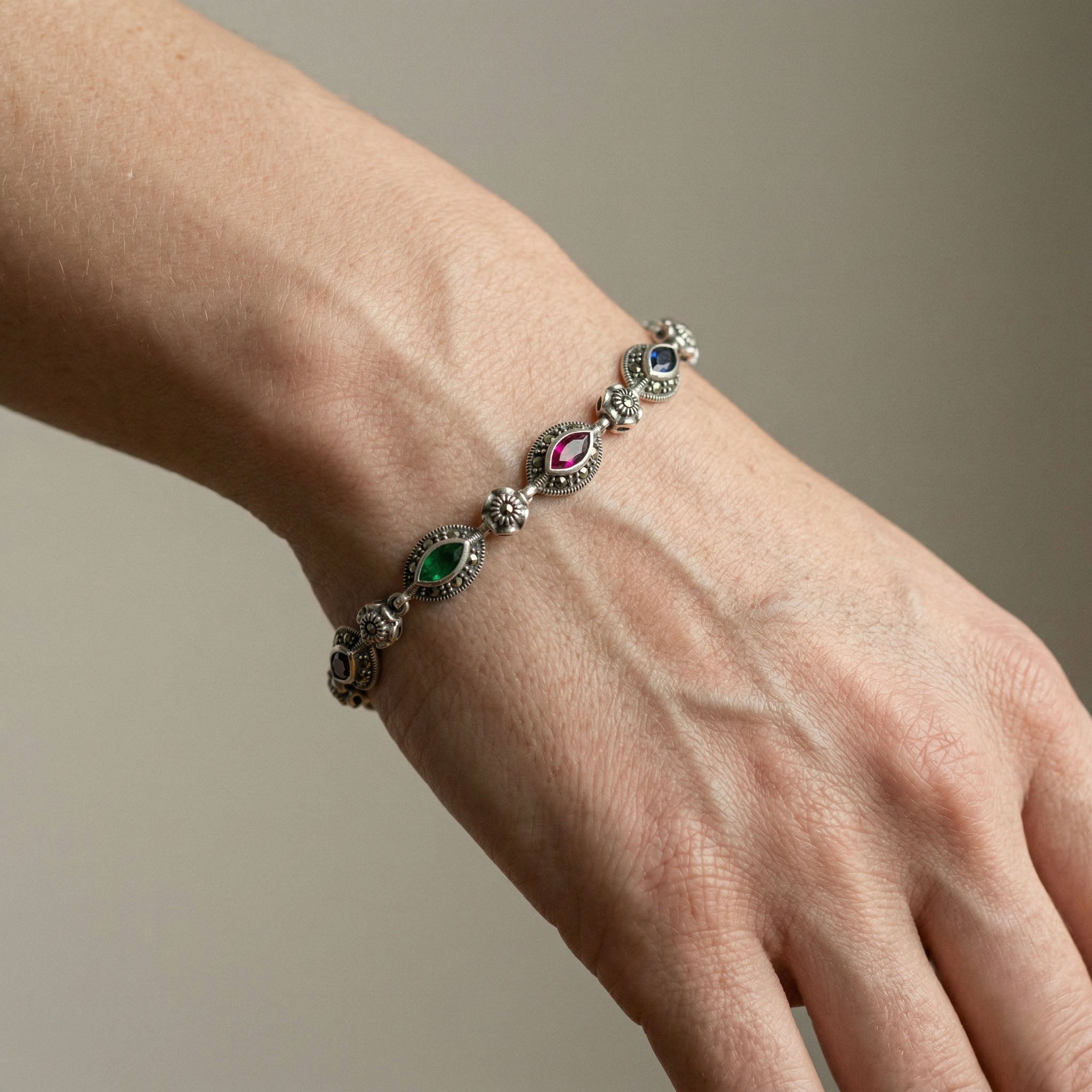 Multicolour Zircon Marcasite Silver Bracelet