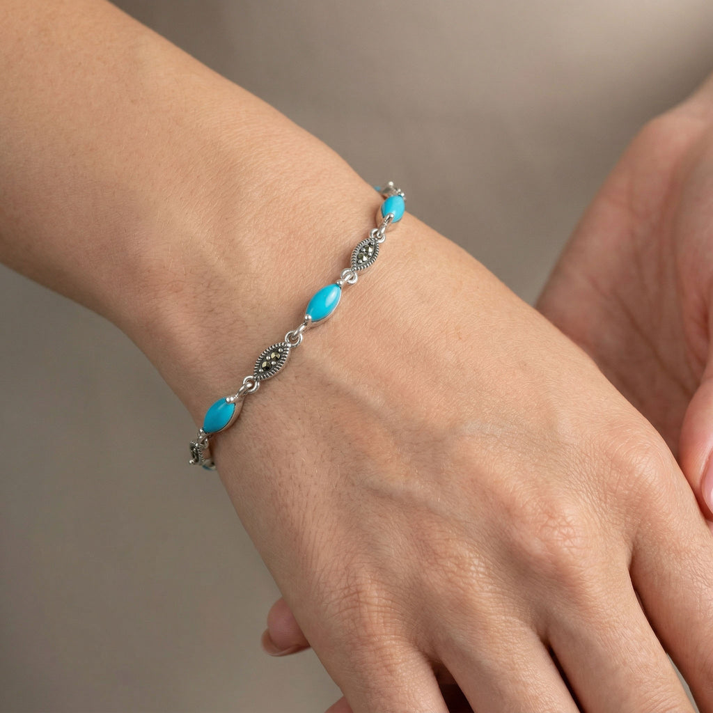 Turquoise Marcasite Silver Bracelet