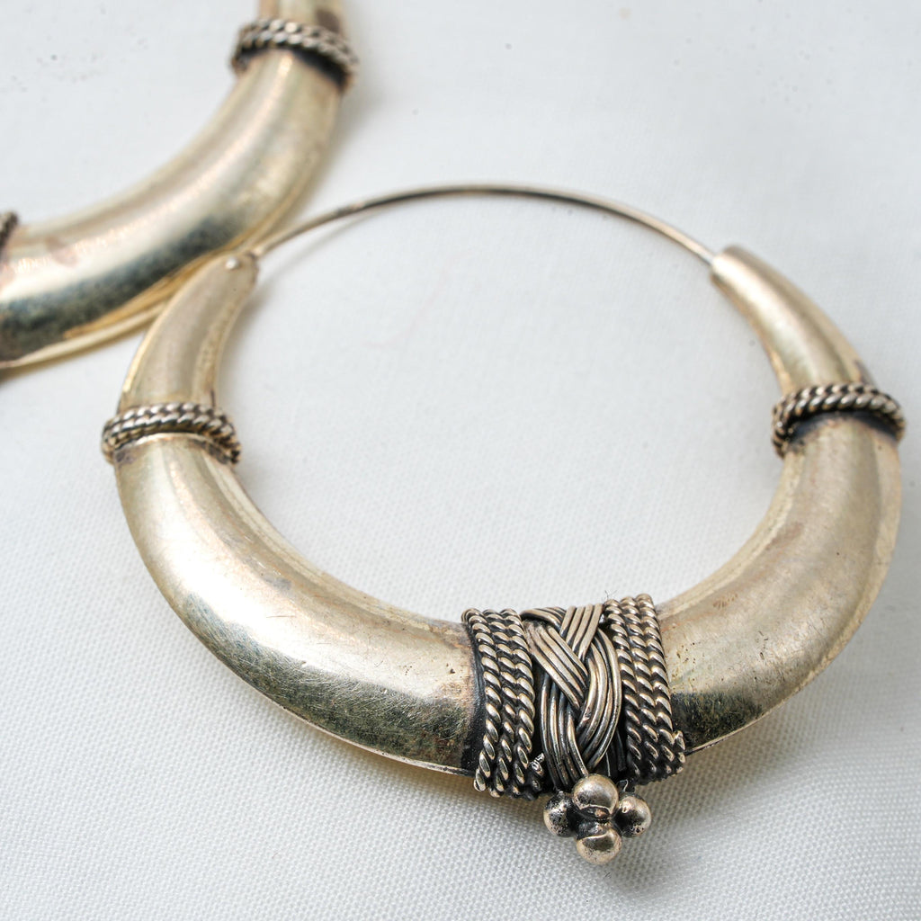 Moonraga Minimalist Gajai Work Sterling Silver Hoop Earrings