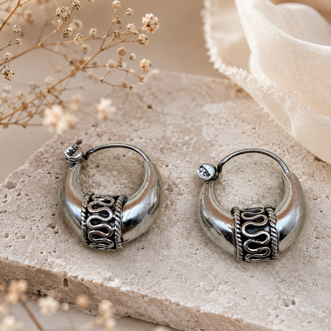 Oxidized Silver Wavy Hoop Earrings