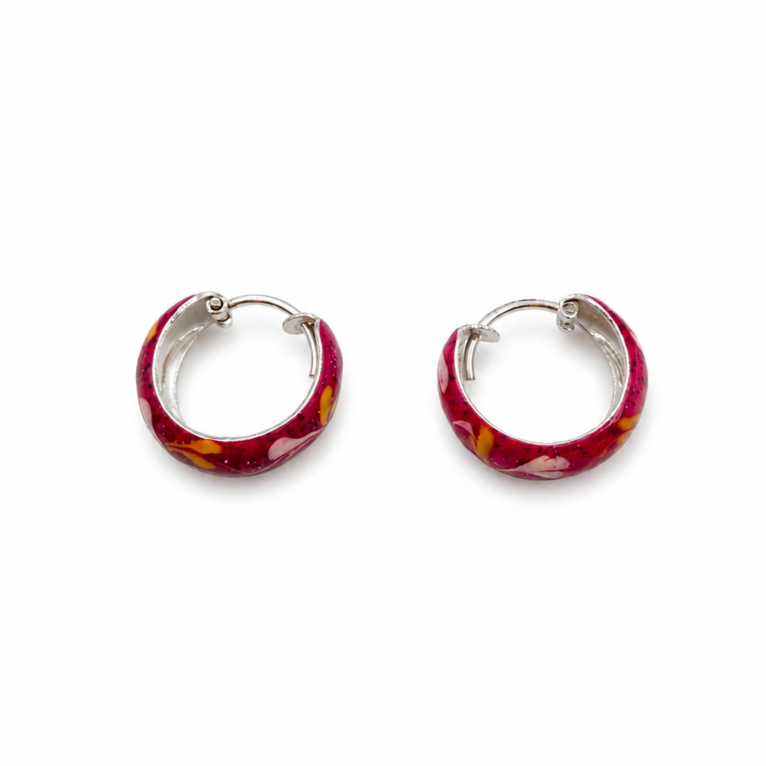 Pink Multicolor Enamel Hoop Earrings for Girls – Glittery Kids’ Hoops