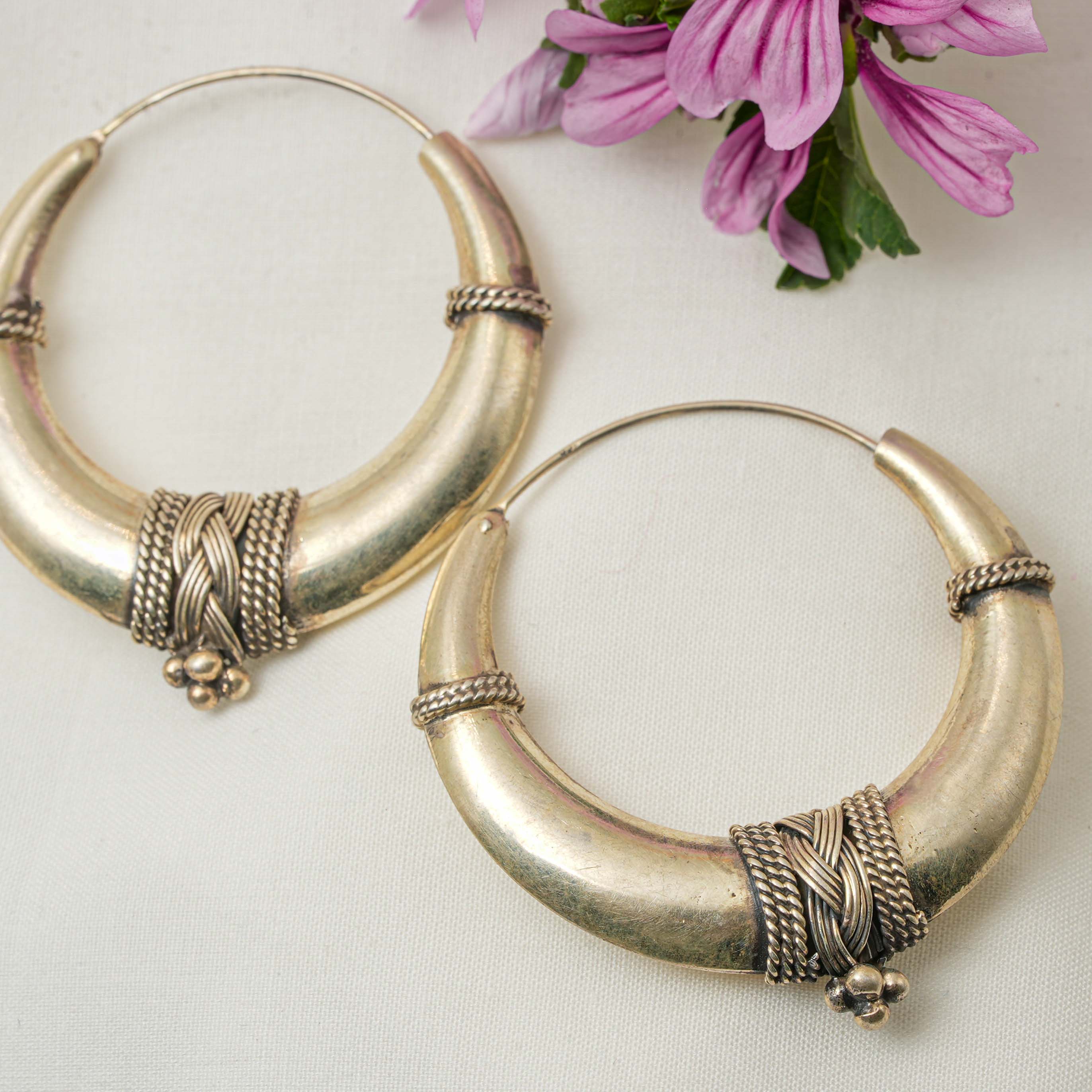 Moonraga Minimalist Gajai Work Sterling Silver Hoop Earrings