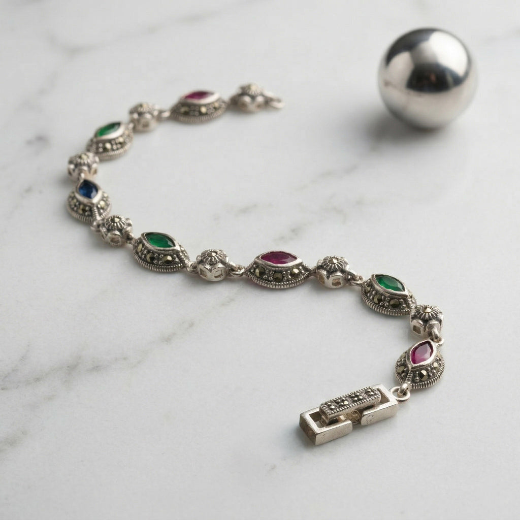 Multicolour Zircon Marcasite Silver Bracelet