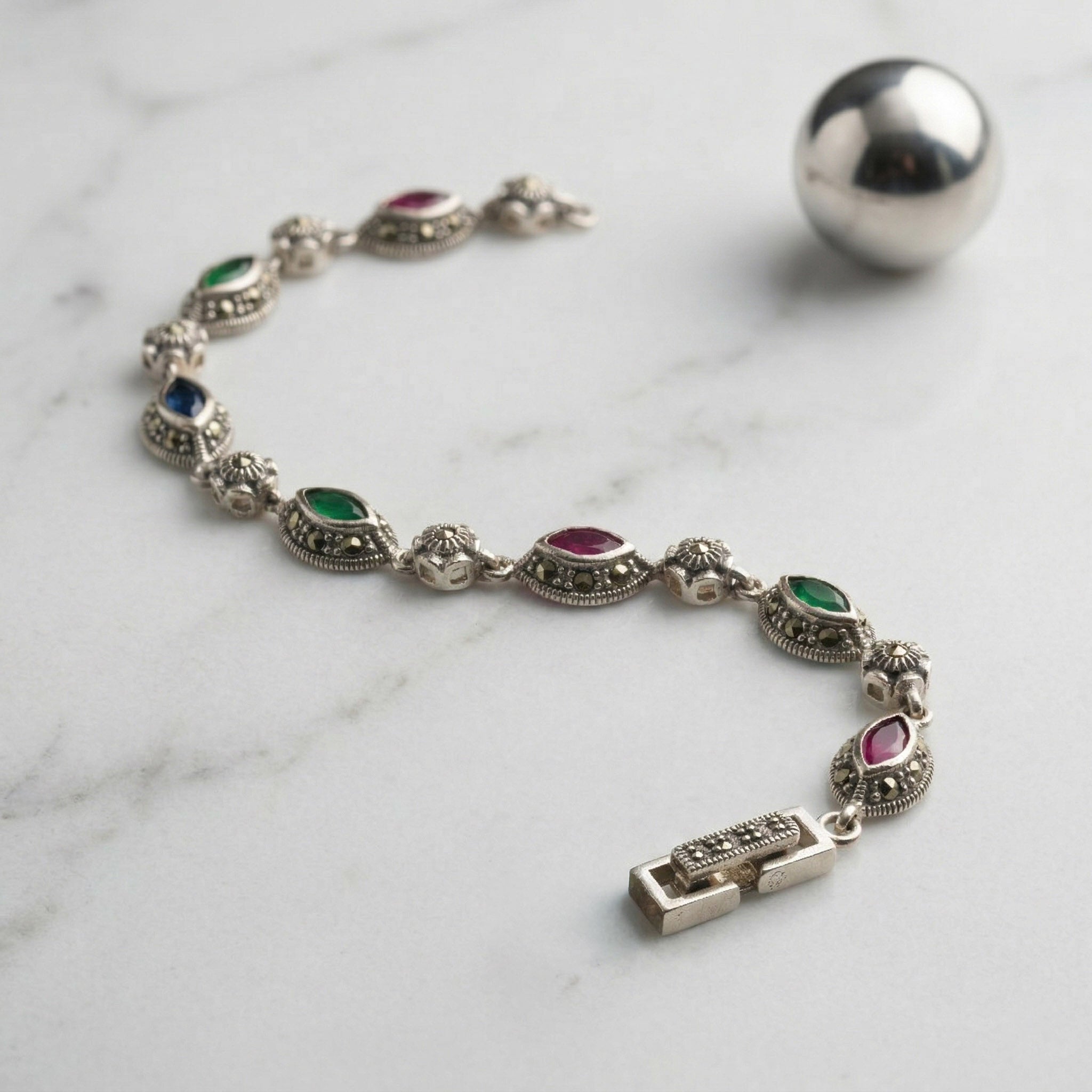 Multicolour Zircon Marcasite Silver Bracelet