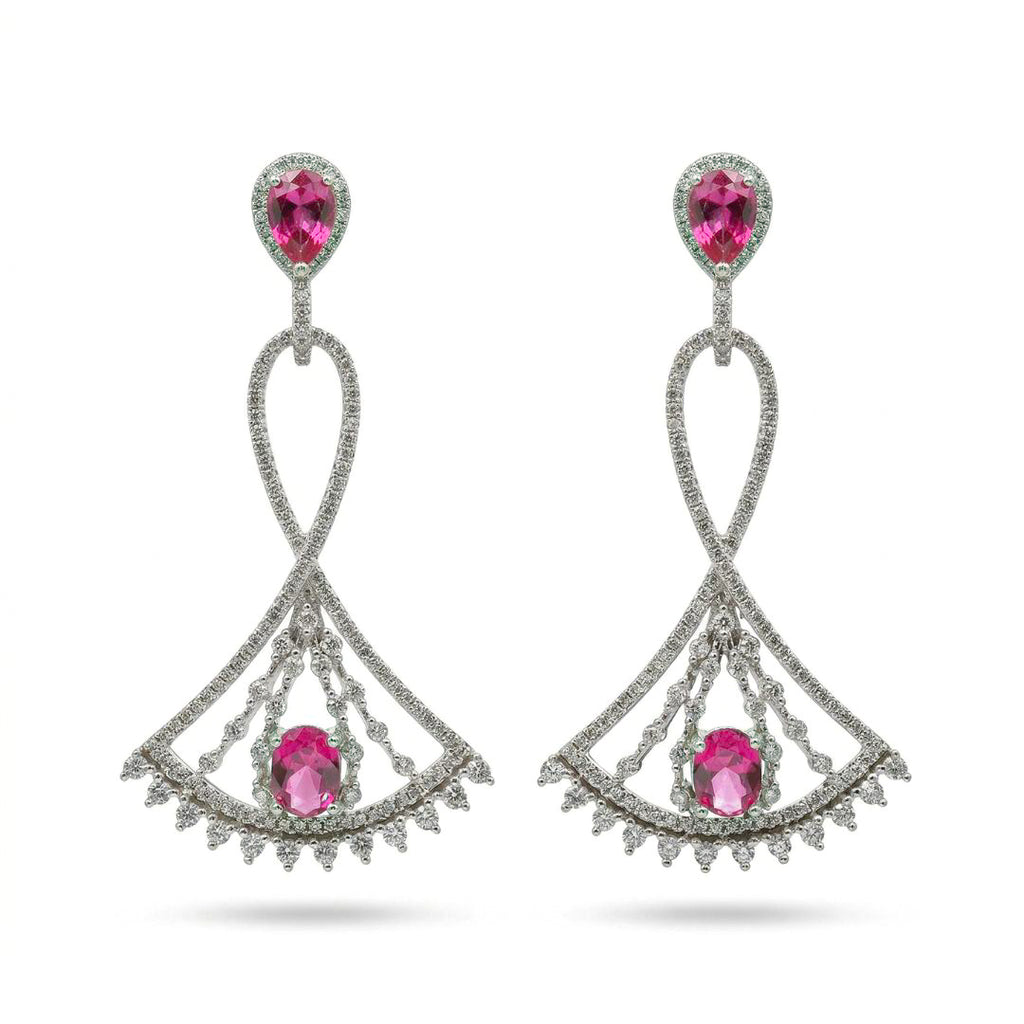 Moonraga Rhodium Plated Pink Zircon Statement Drop Earrings