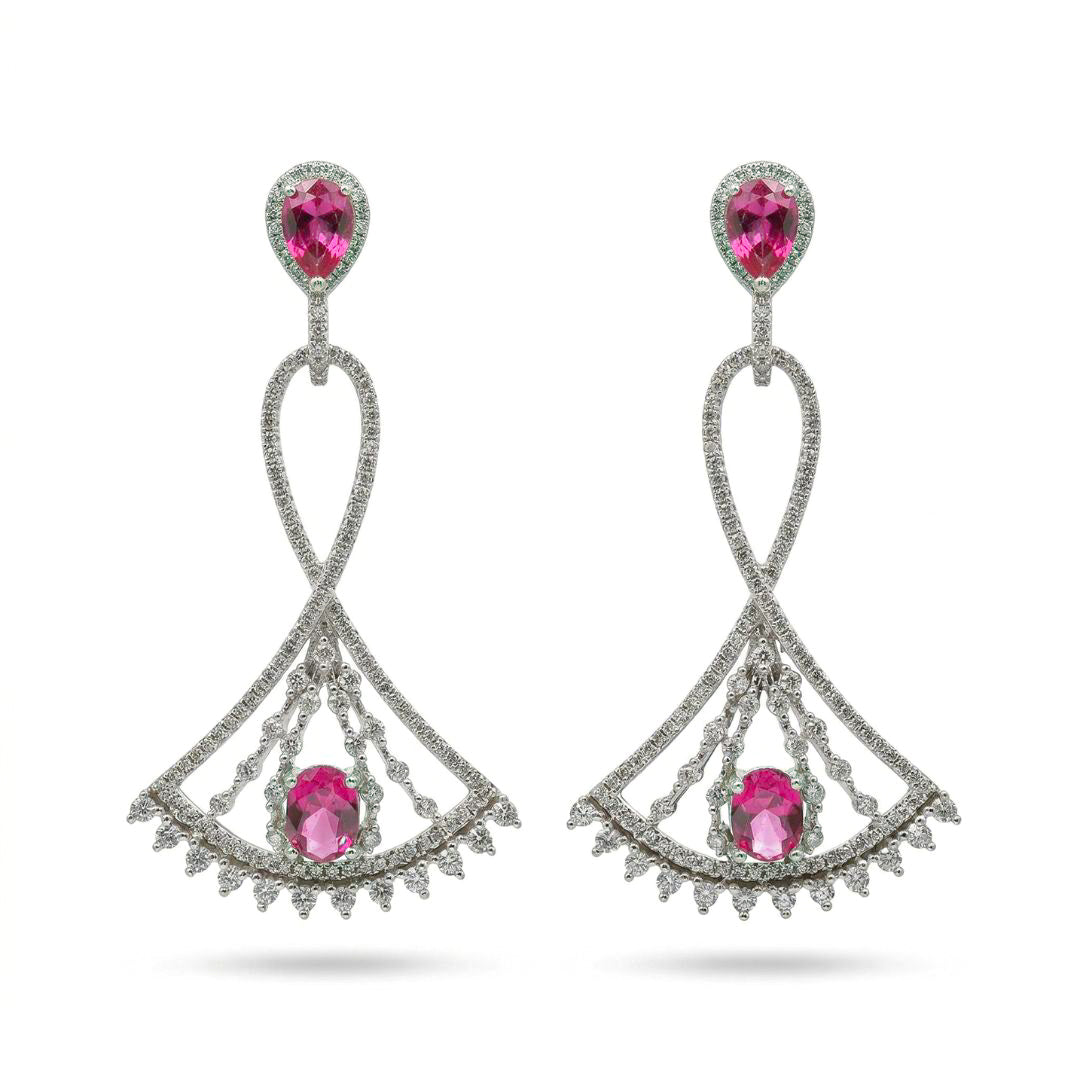 Moonraga Rhodium Plated Pink Zircon Statement Drop Earrings