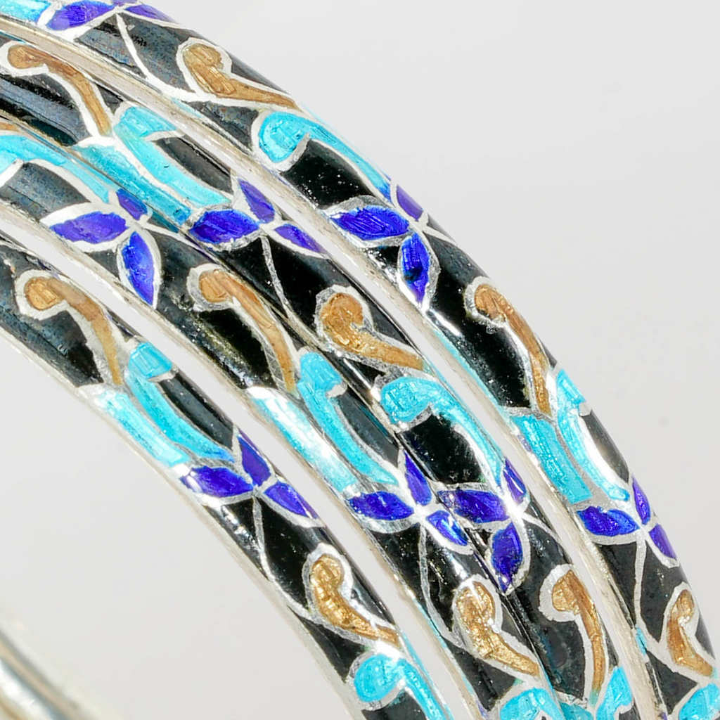 Enamel Work Traditional Silver Bangles (Set of 4)