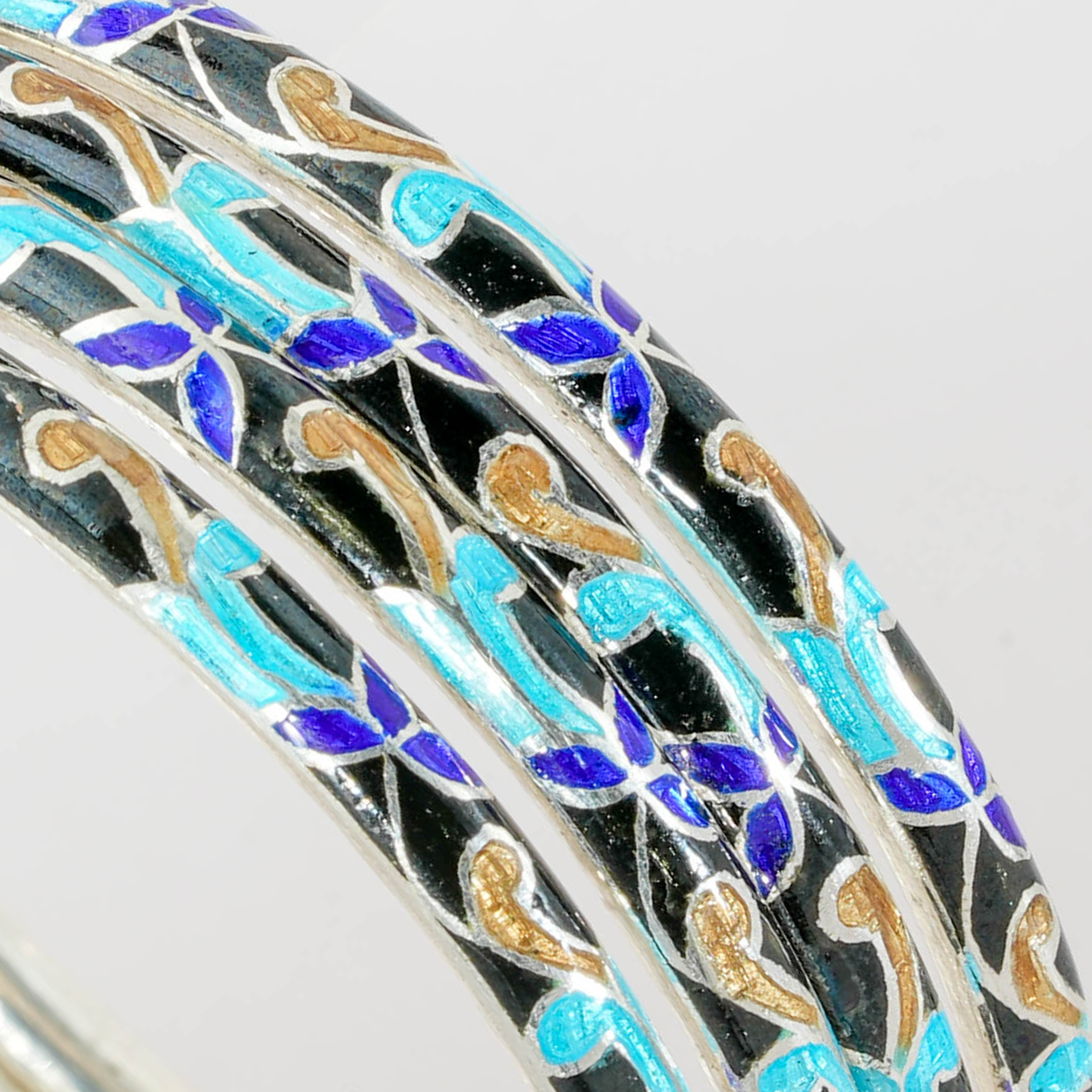 Enamel Work Traditional Silver Bangles (Set of 4)