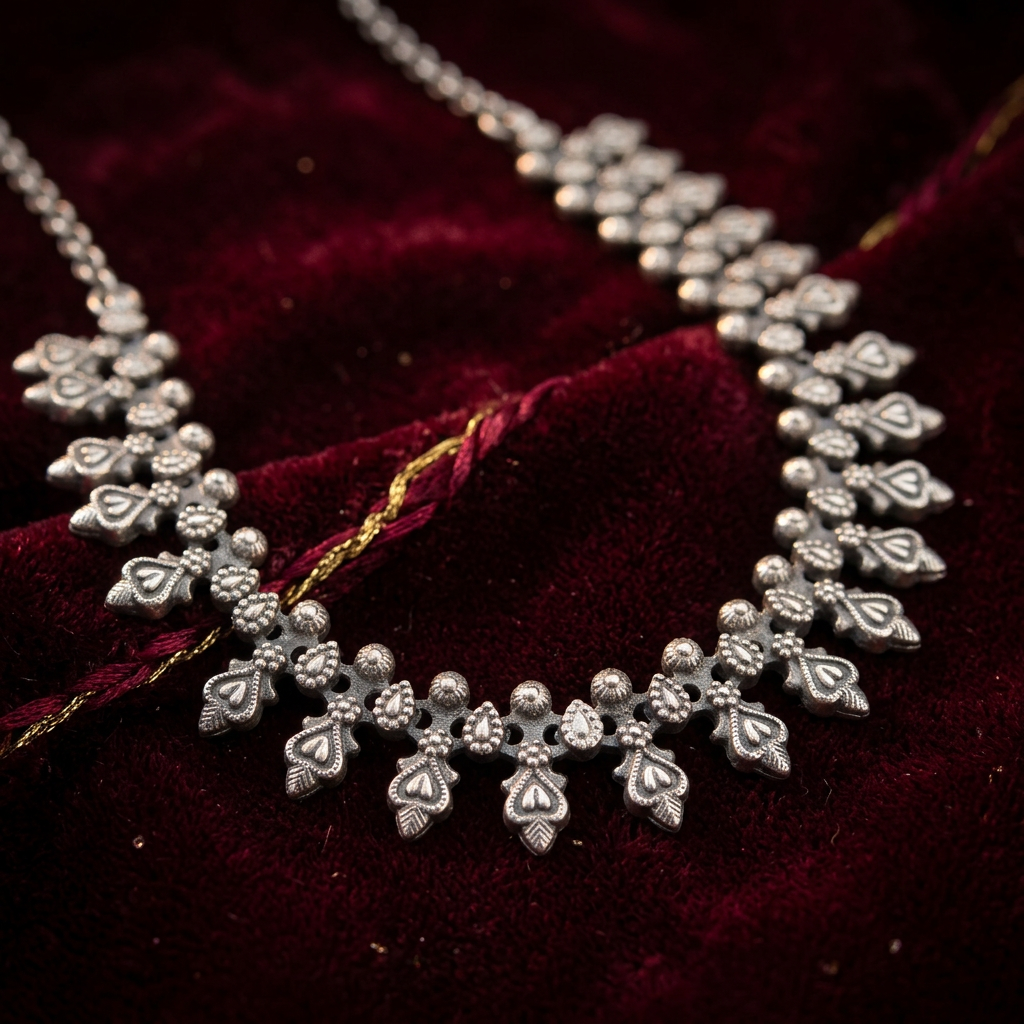 Rajasthani Thappa Art Silver Necklace