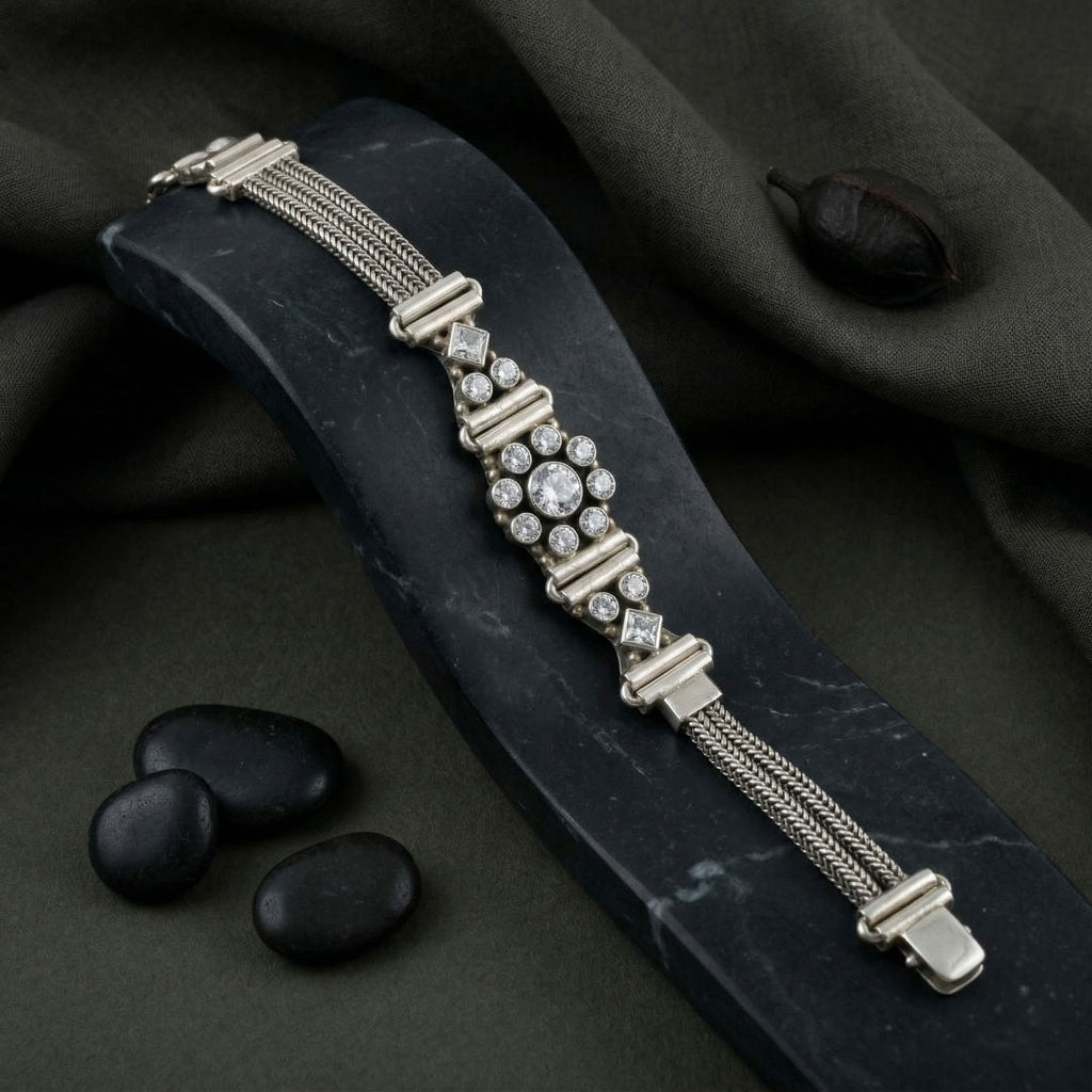 Classic Zircon Adjustable Silver Bracelet