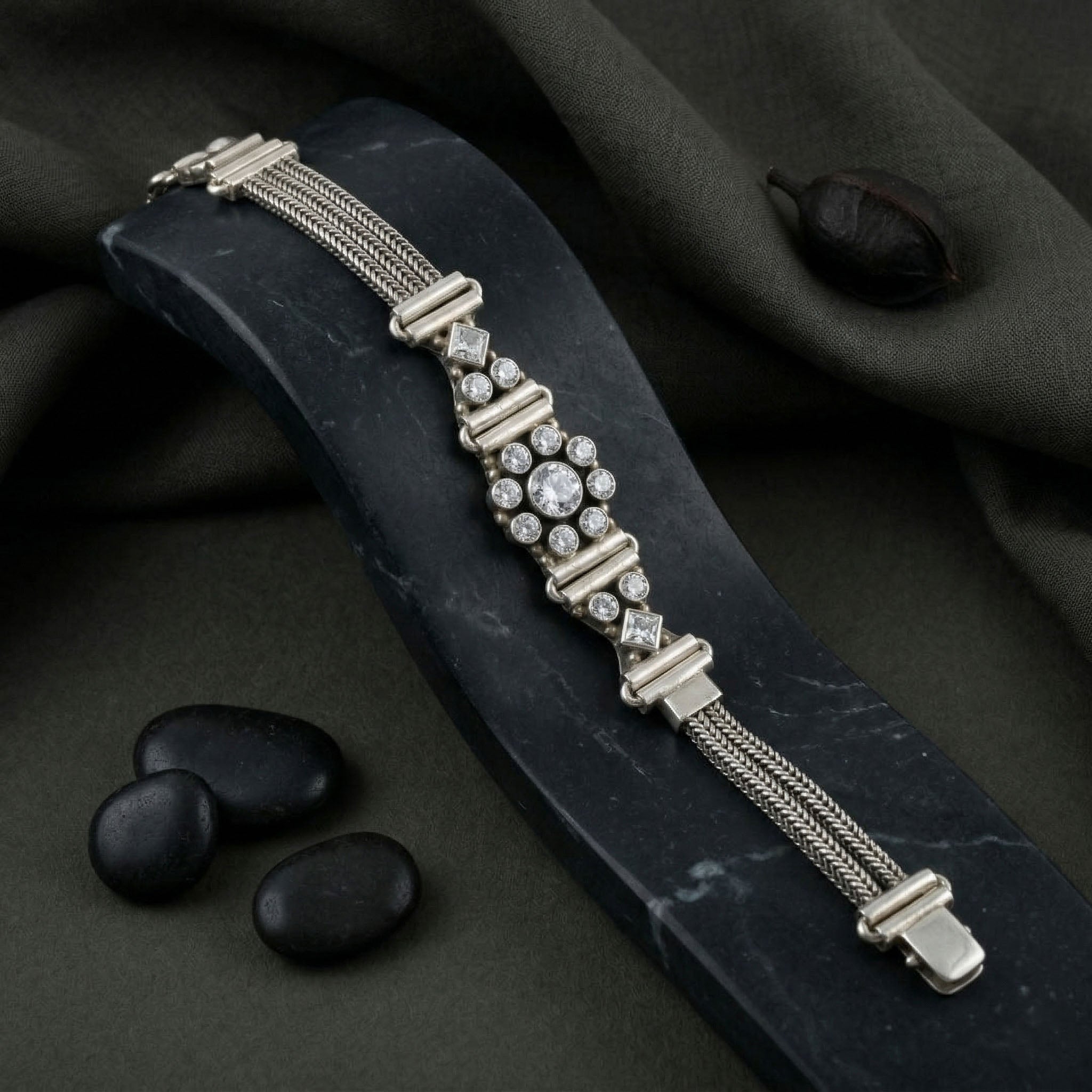 Classic Zircon Adjustable Silver Bracelet