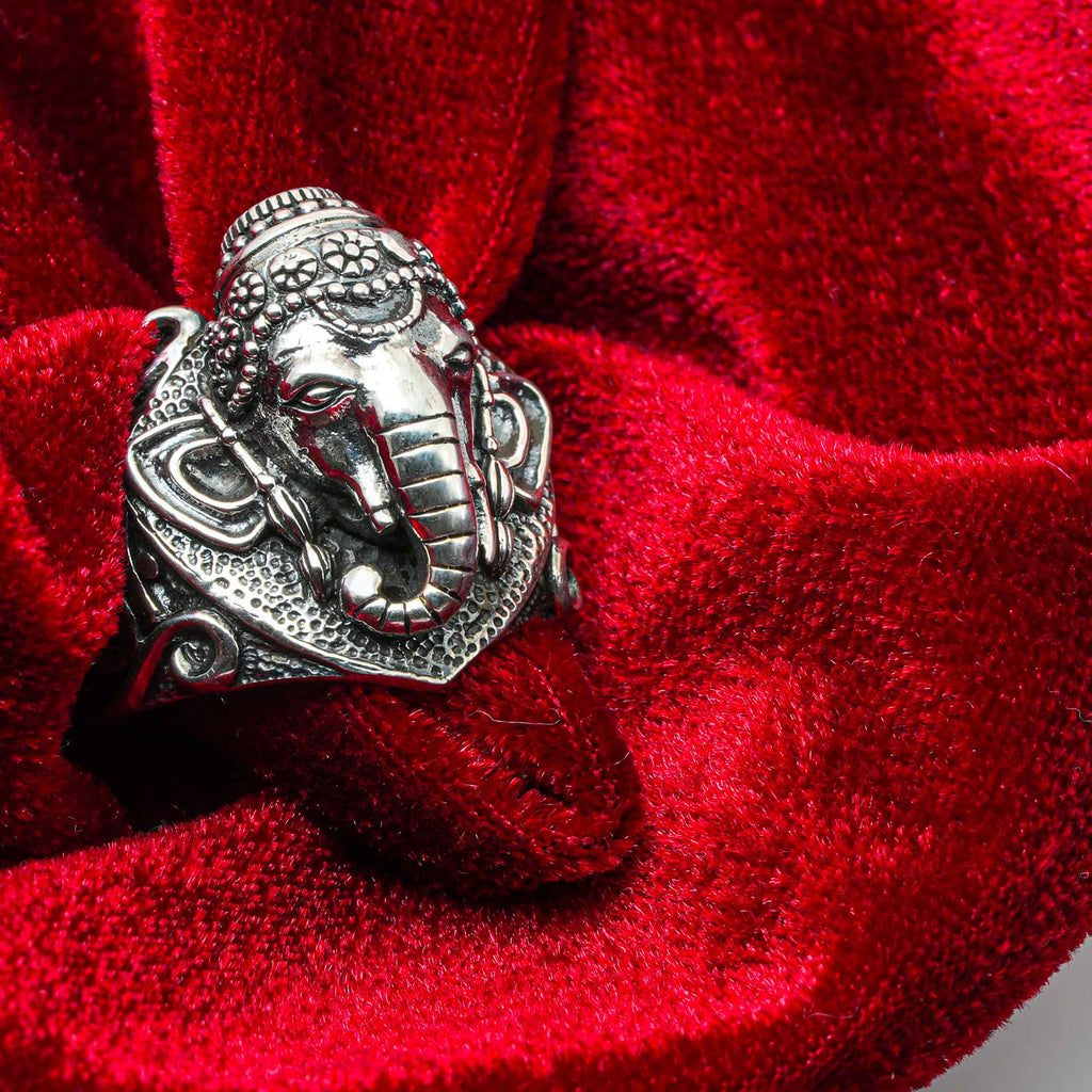 Ganesha & Om Engraved Silver Ring