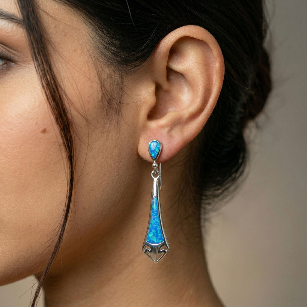 Moonraga Blue Opal Sterling Silver Drop Earrings
