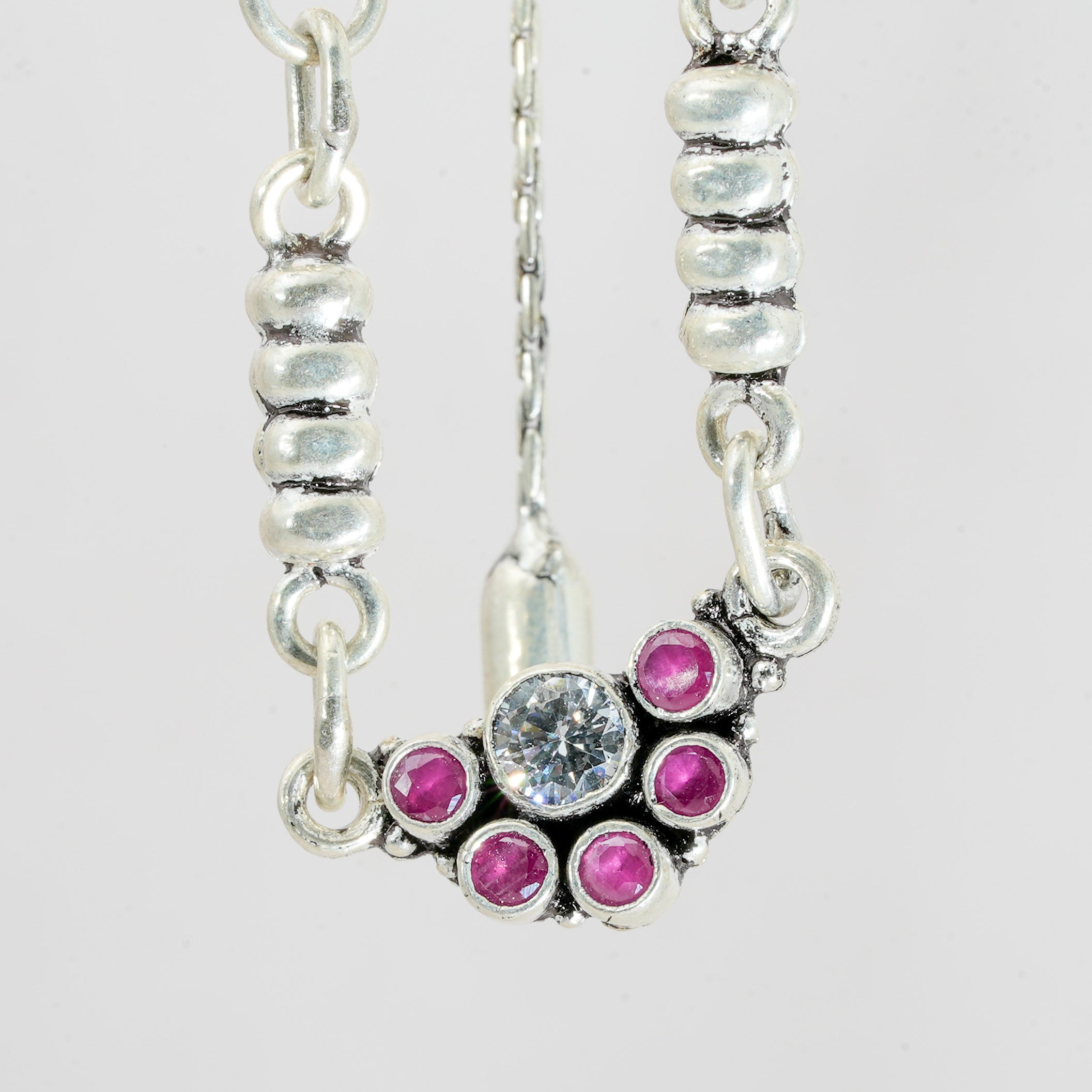 Adjustable Pink & White Zircon Silver Bracelet