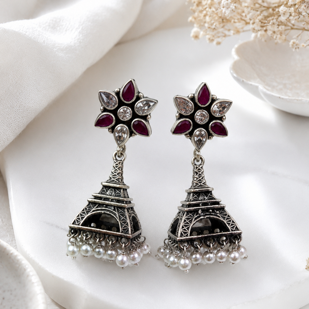 Ruby Bloom Eiffel Jhumka Earrings