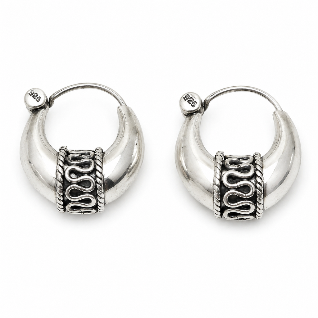 Oxidized Silver Wavy Hoop Earrings