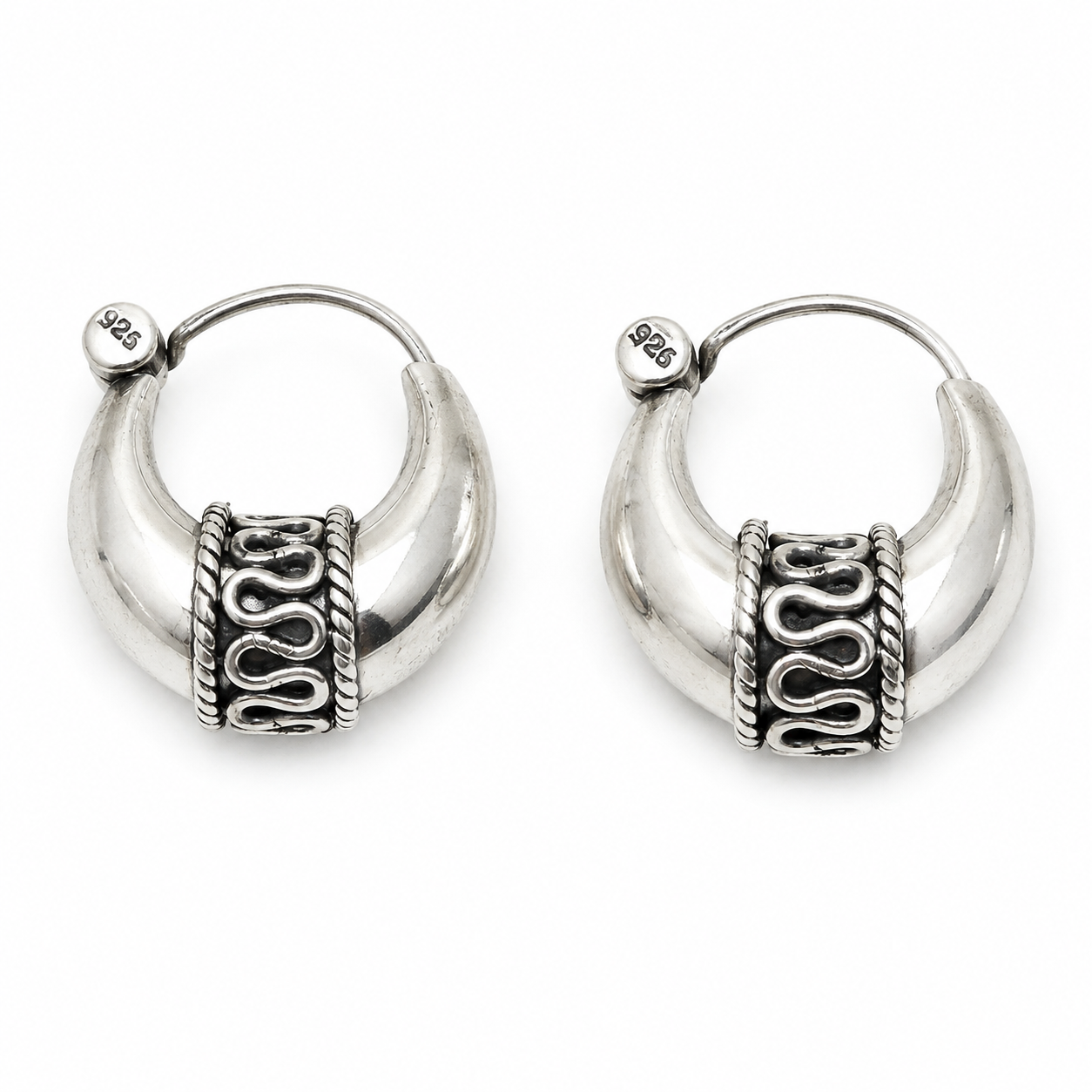 Oxidized Silver Wavy Hoop Earrings