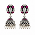 Ruby Bloom Oxidized Silver Jhumka Earrings
