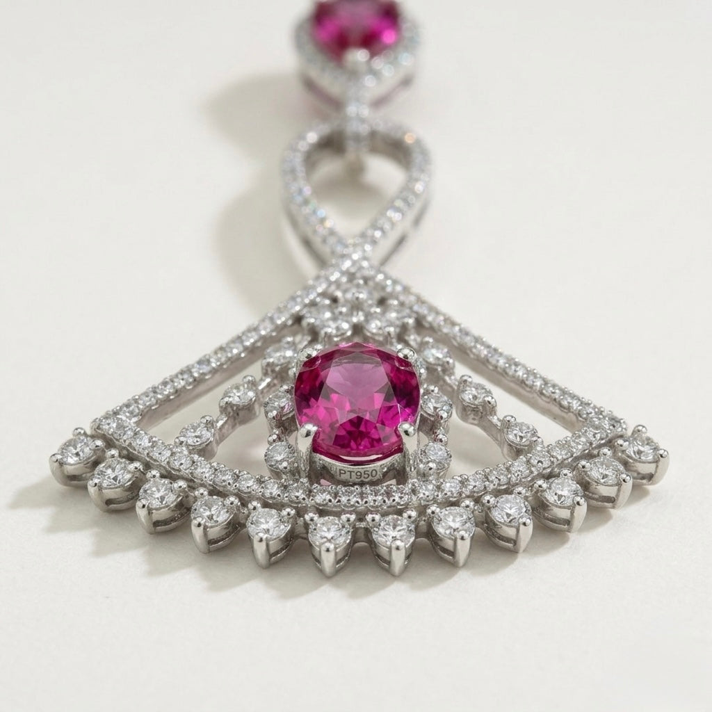 Moonraga Rhodium Plated Pink Zircon Statement Drop Earrings