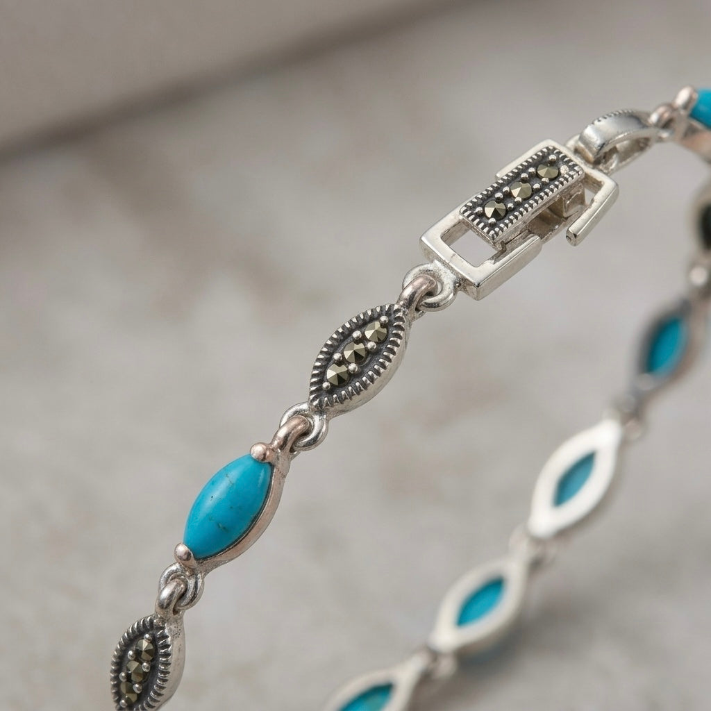 Turquoise Marcasite Silver Bracelet