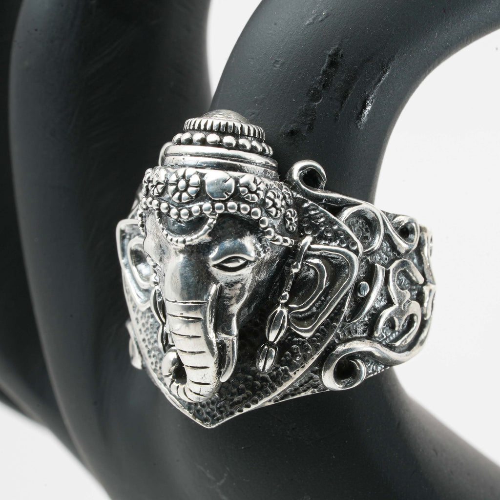 Ganesha & Om Engraved Silver Ring