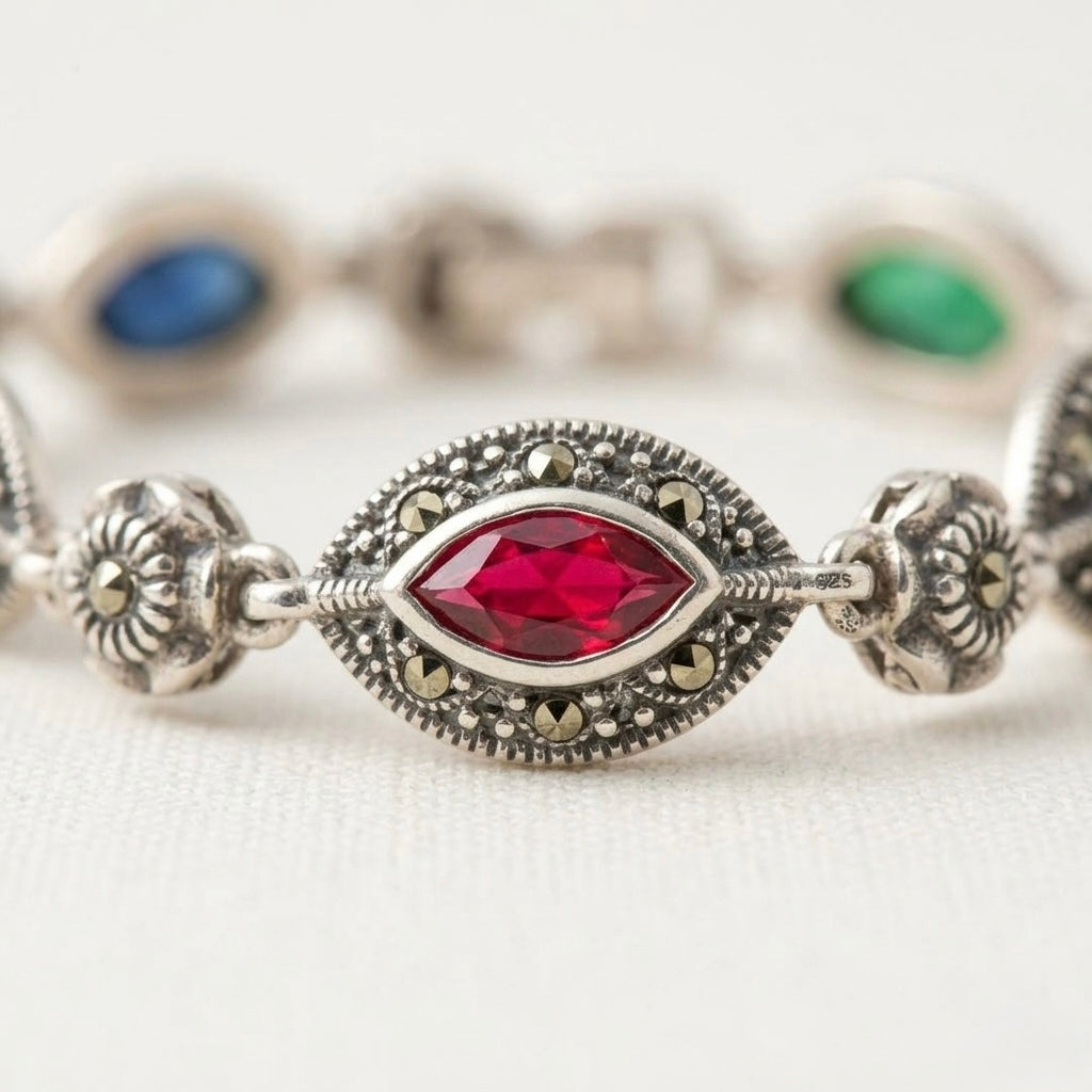 Multicolour Zircon Marcasite Silver Bracelet