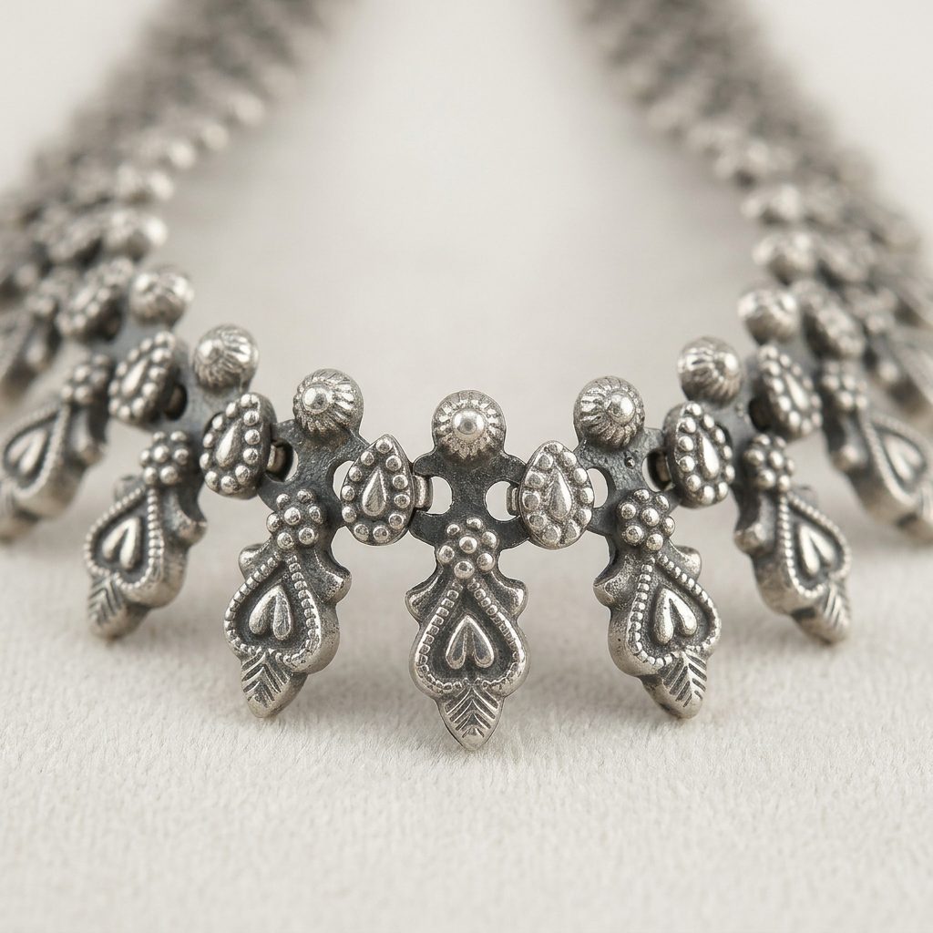 Rajasthani Thappa Art Silver Necklace