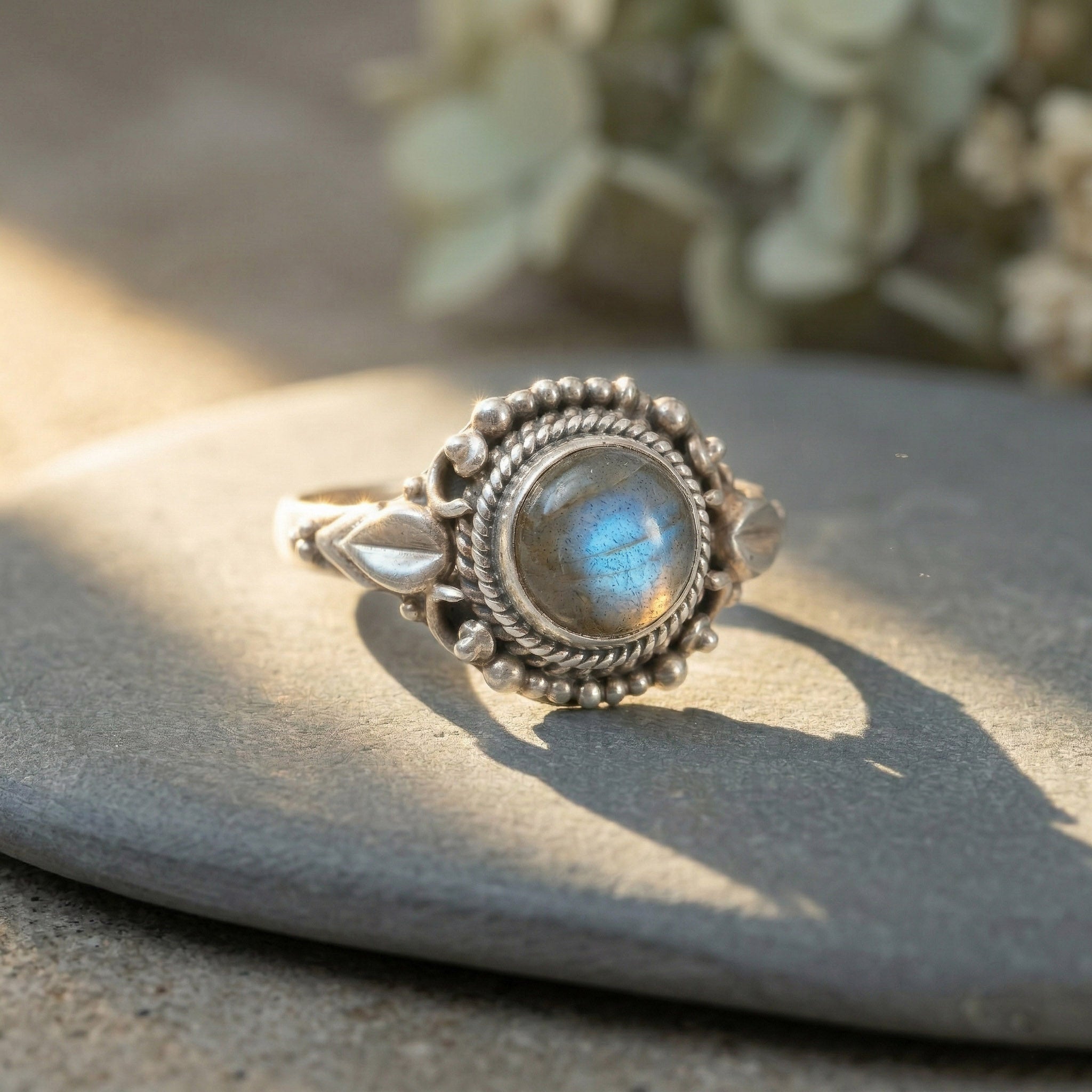 Labradorite Moonstone Silver Ring