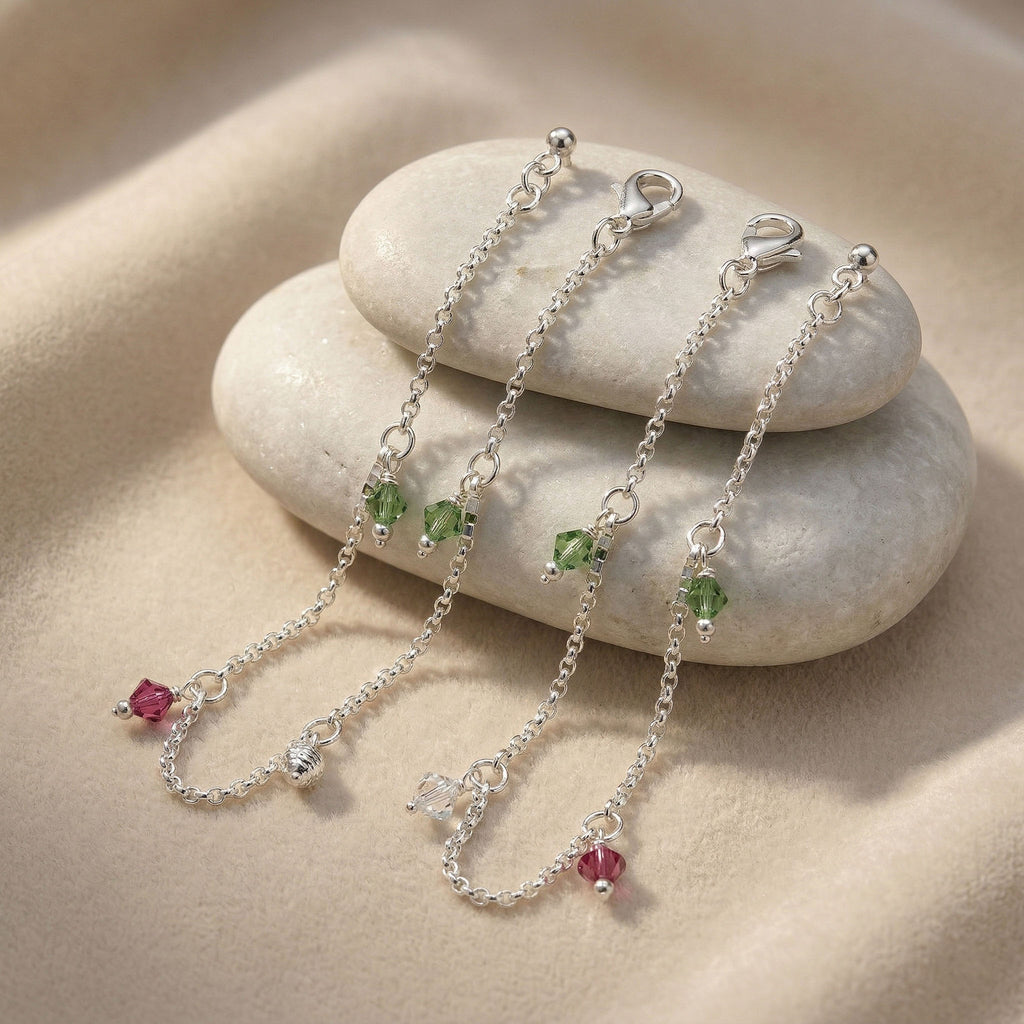Zircon Stone Adjustable Silver Anklet