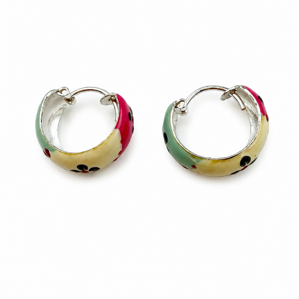 Kids’ Multicolor Enamel Hoop Earrings – Playful Silver Hoops for Girls