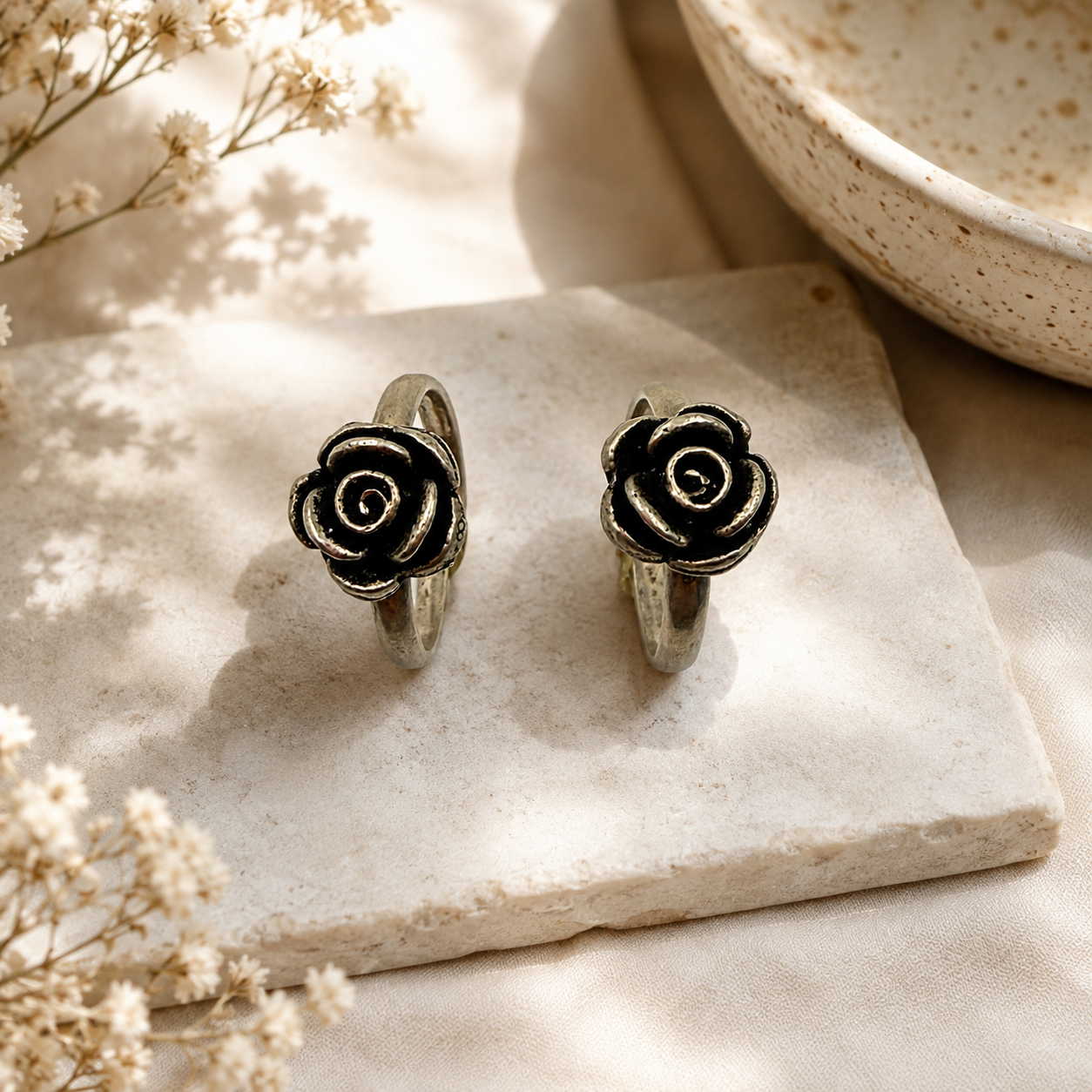 925 Sterling Silver Rose Toe Ring | Adjustable Oxidized Floral Toe Ring for Women